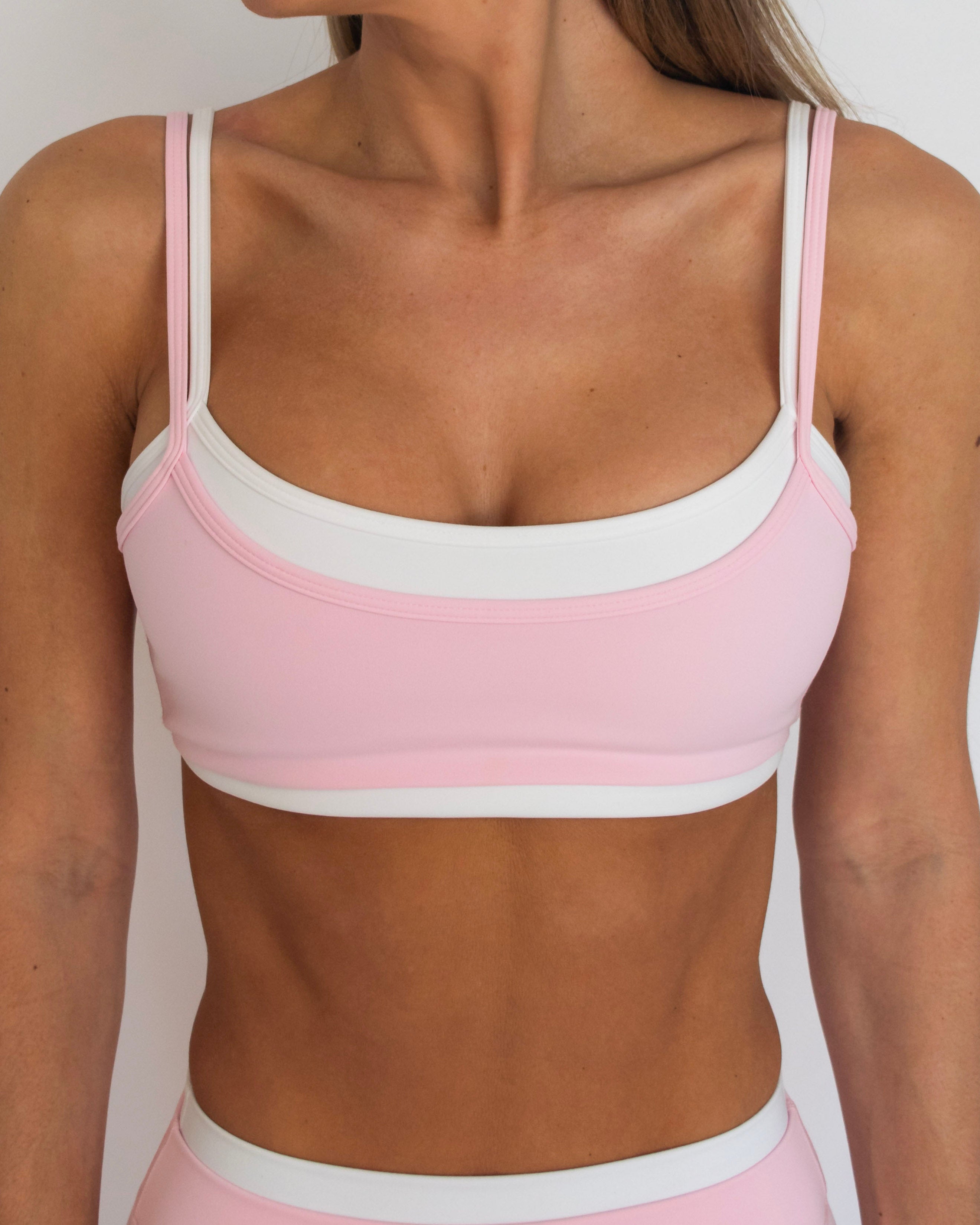 Double Layer Scoop Bra - Soft Pink & White