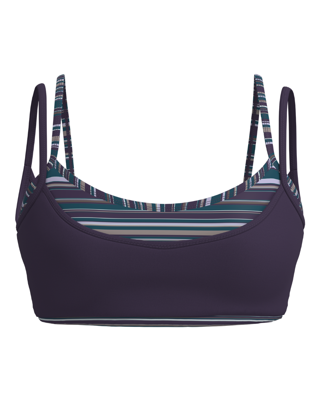 Double Layer Scoop Bra - Plum & Teal + Plum Stripes