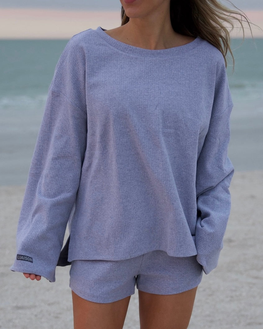 The Oversized Reversible Crew - Heathered Gray/Washed Navy