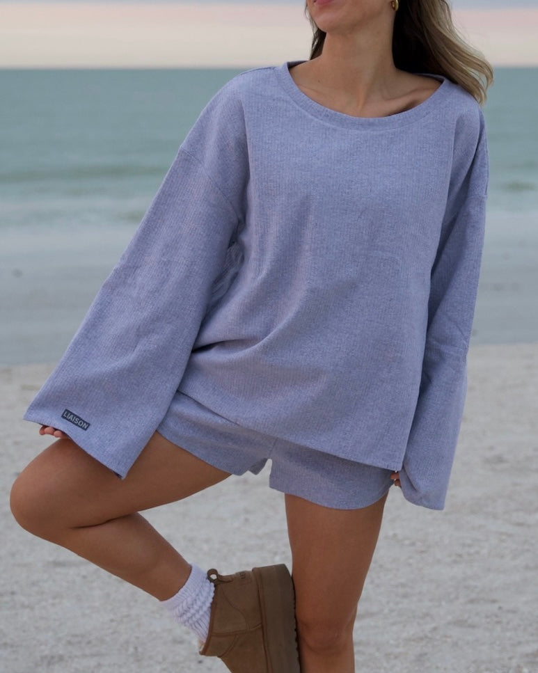 The Oversized Reversible Crew - Heathered Gray/Washed Navy