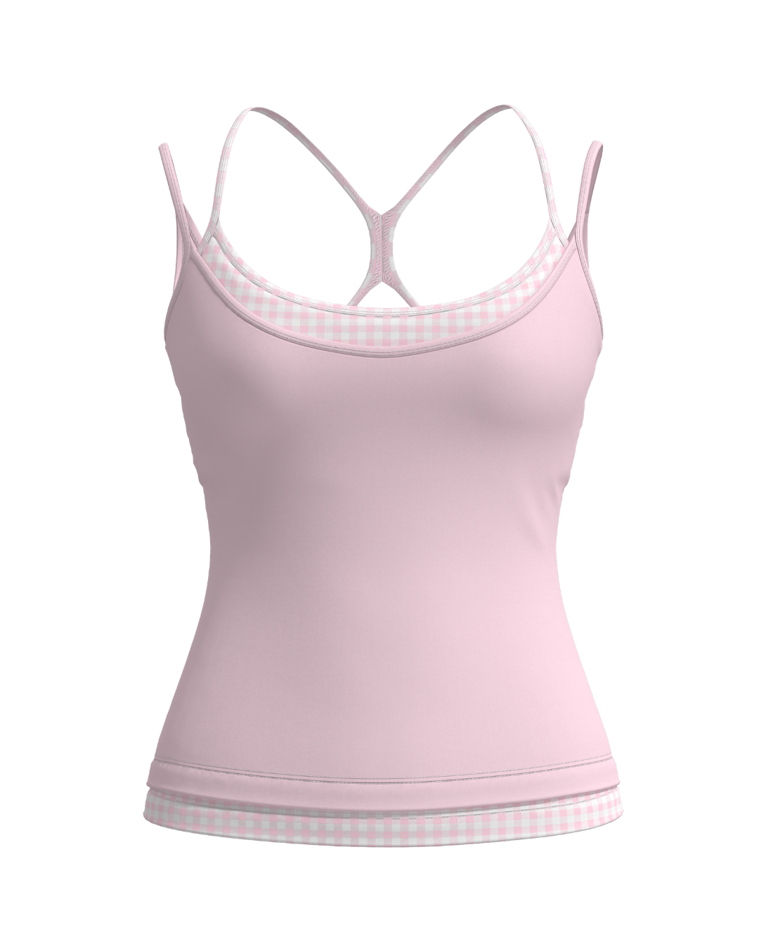 Double Layer Sporty Tank - Soft Pink & Gingham