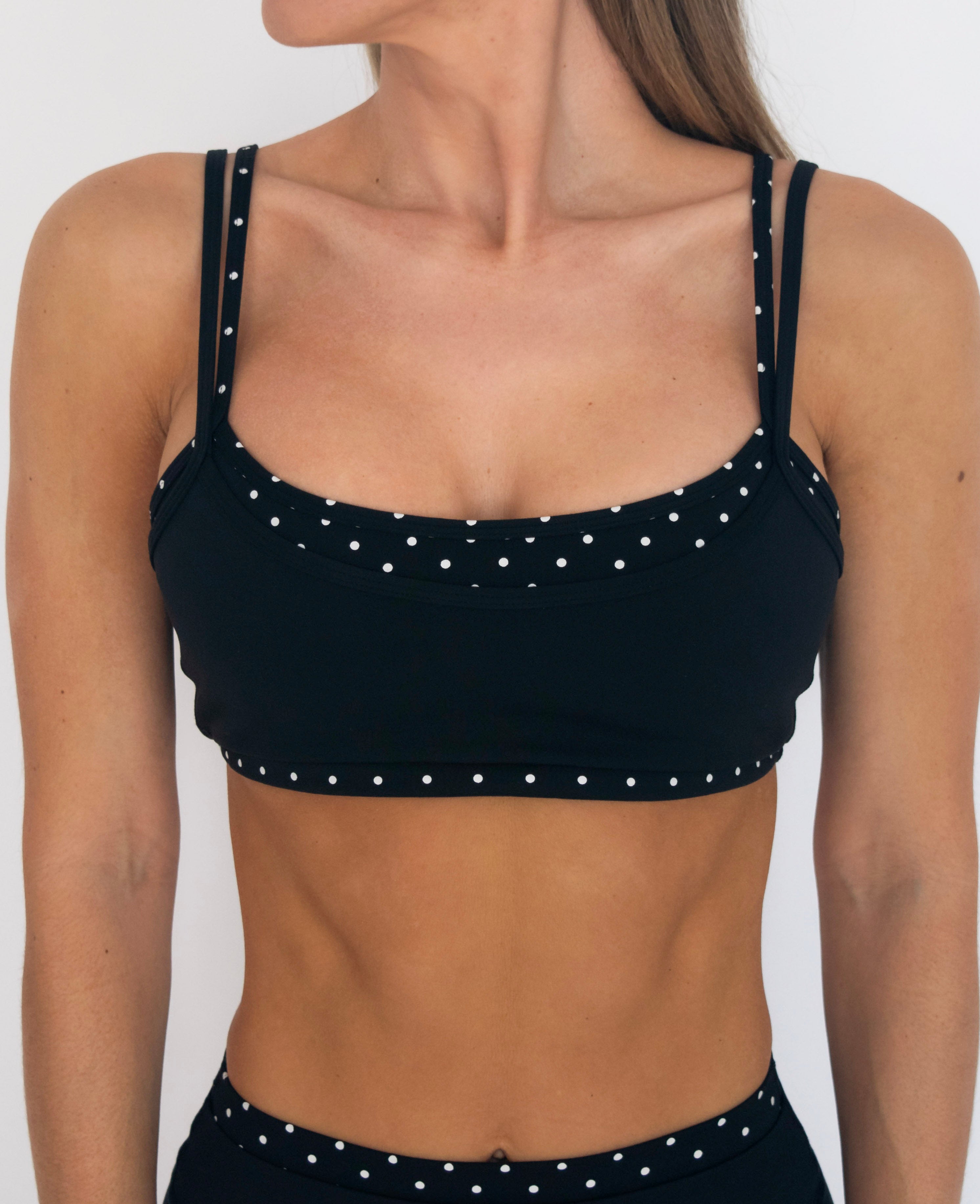 Double Layer Scoop Bra - Black & White Polka Dots