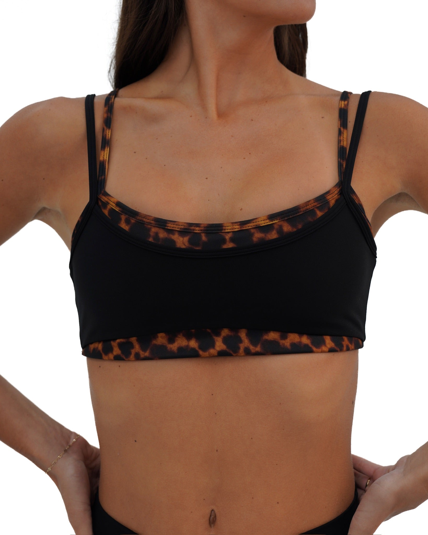 Double Layer Scoop Bra - Black & Tortoise