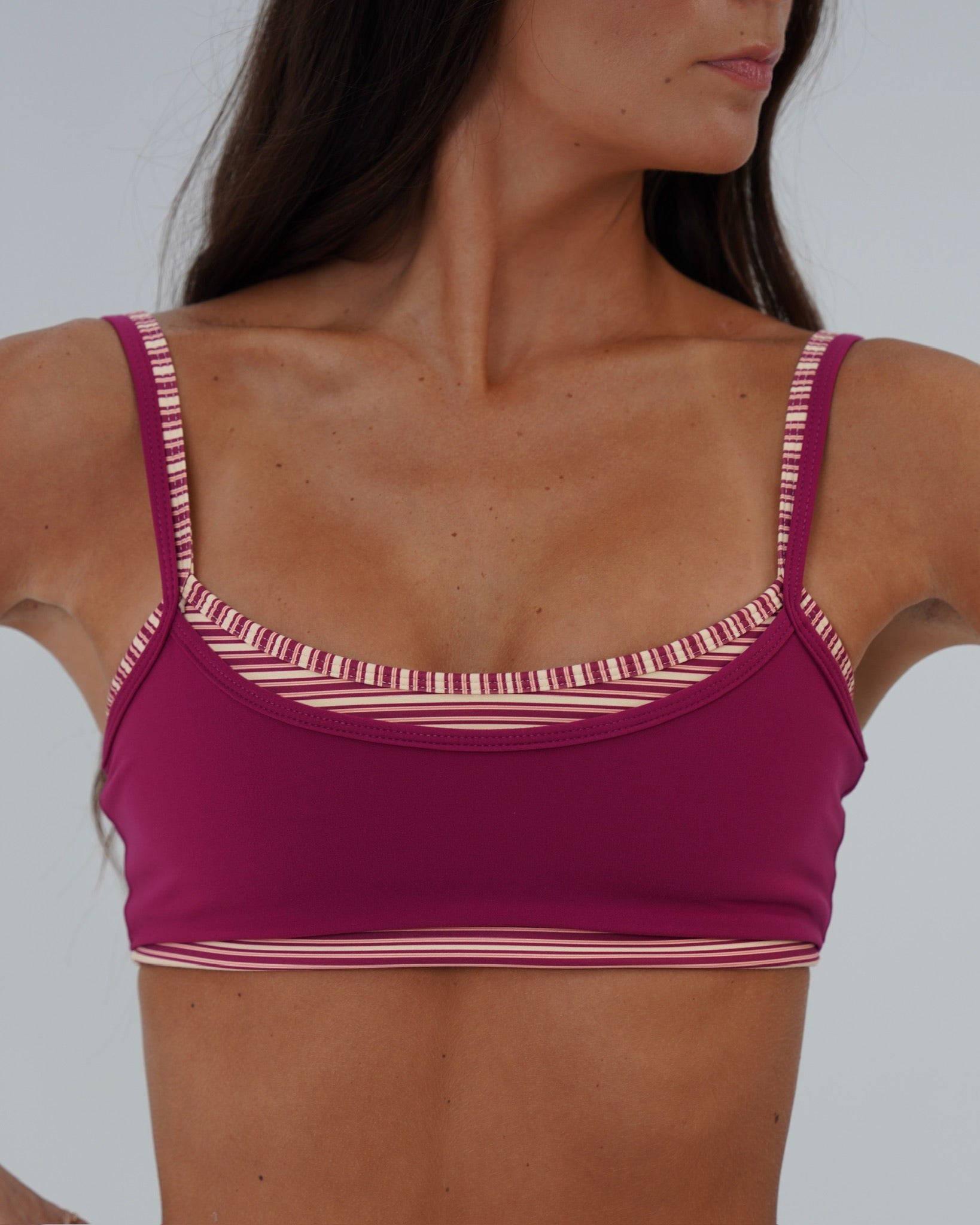 Double Layer Scoop Bra - Berry & Aftersun Stripes