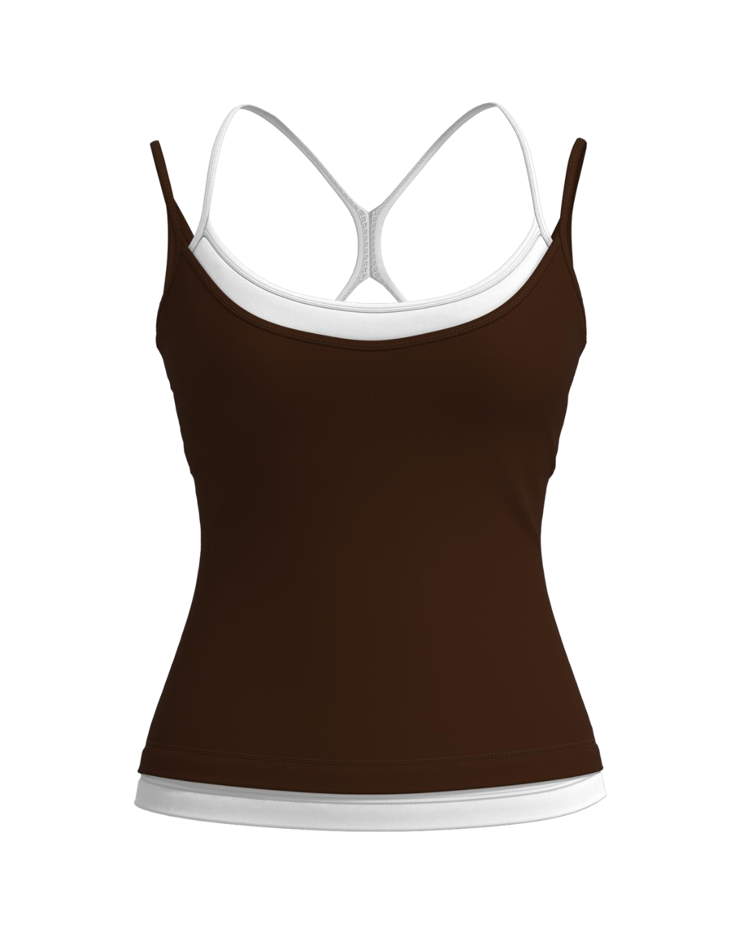 Double Layer Sporty Tank - Mocha Brown & White