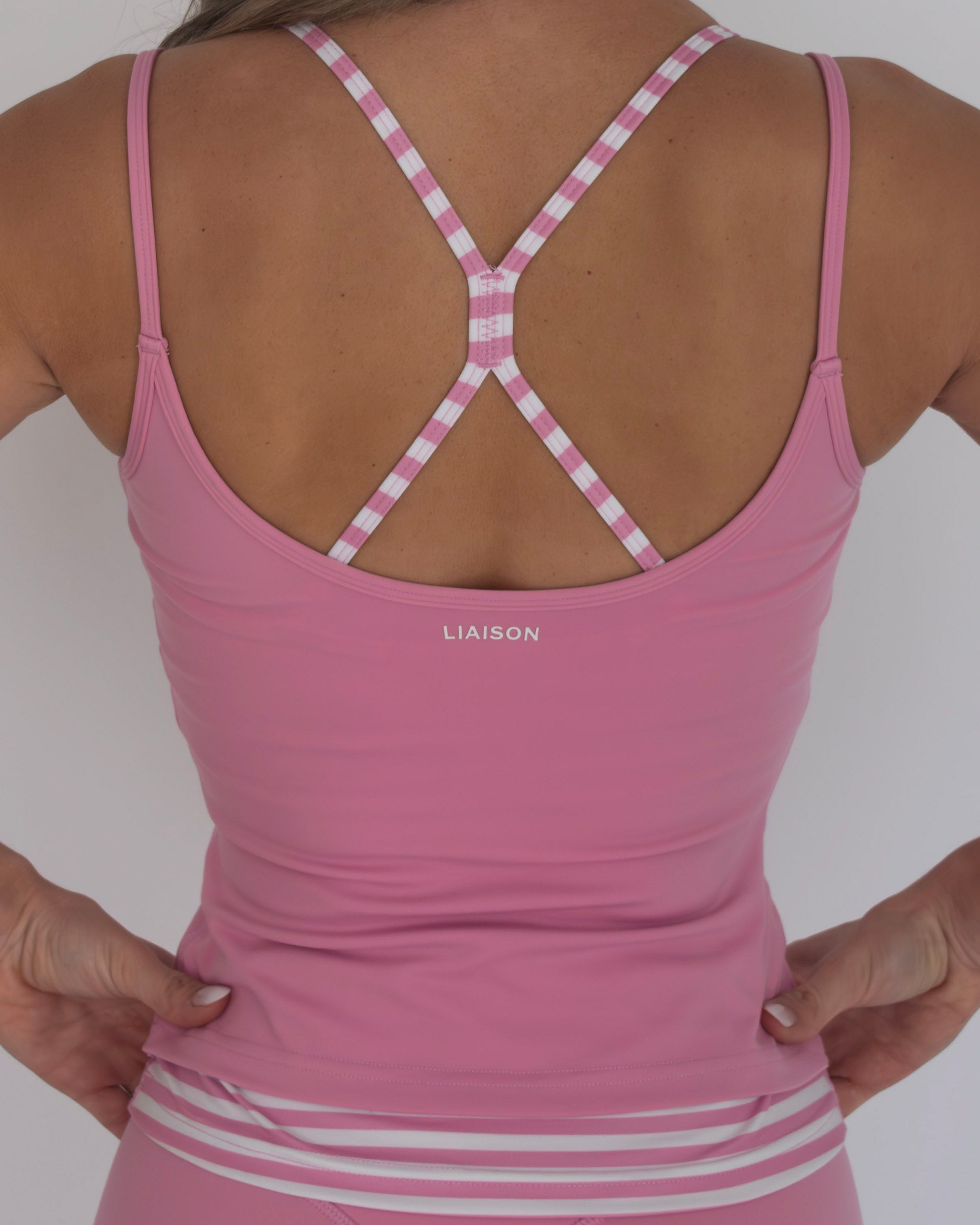 PRE-ORDER - Double Layer Sporty Tank - Petal Pink & Stripes
