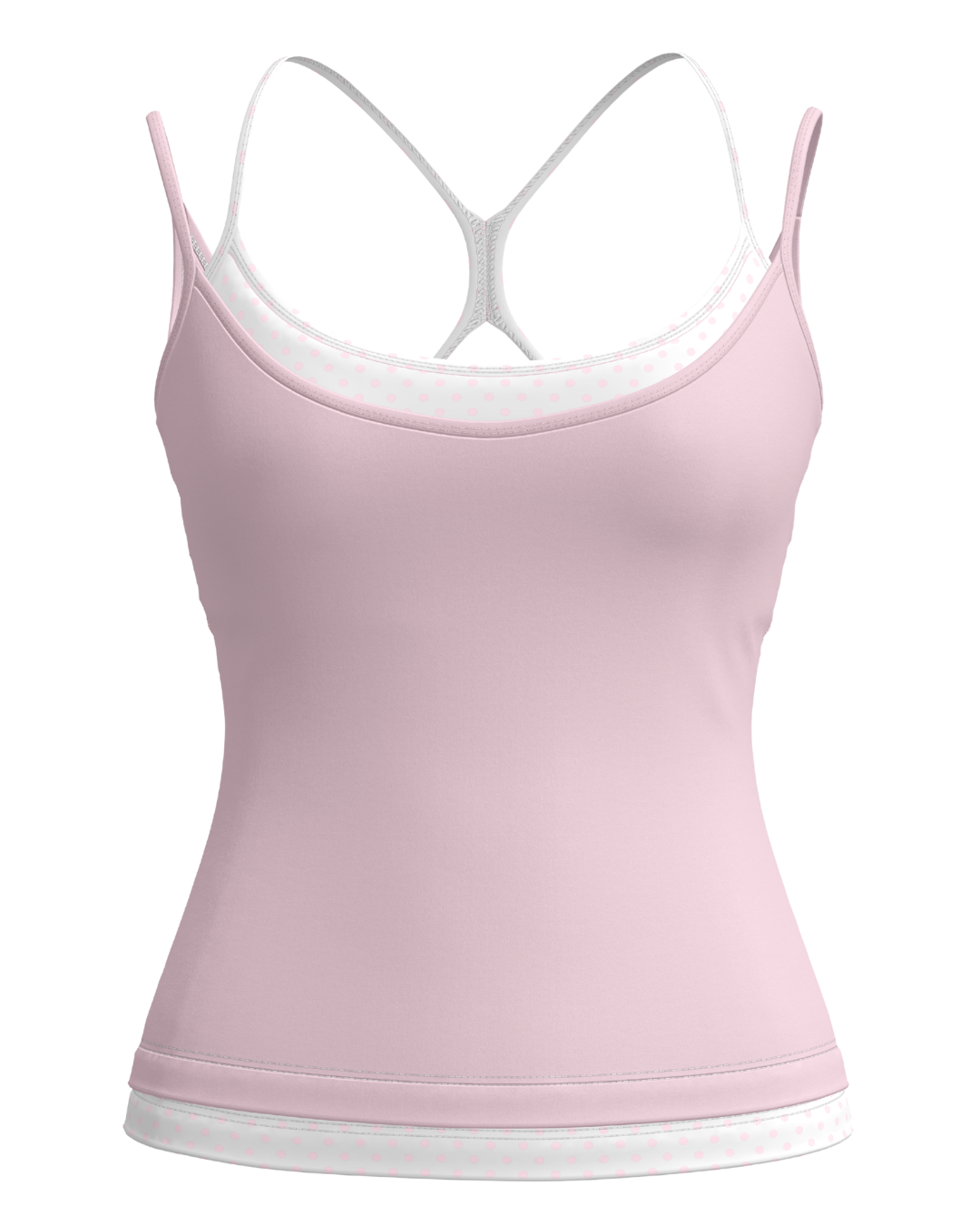 PRE-ORDER - Double Layer Sporty Tank - Soft Pink & White Polka Dots
