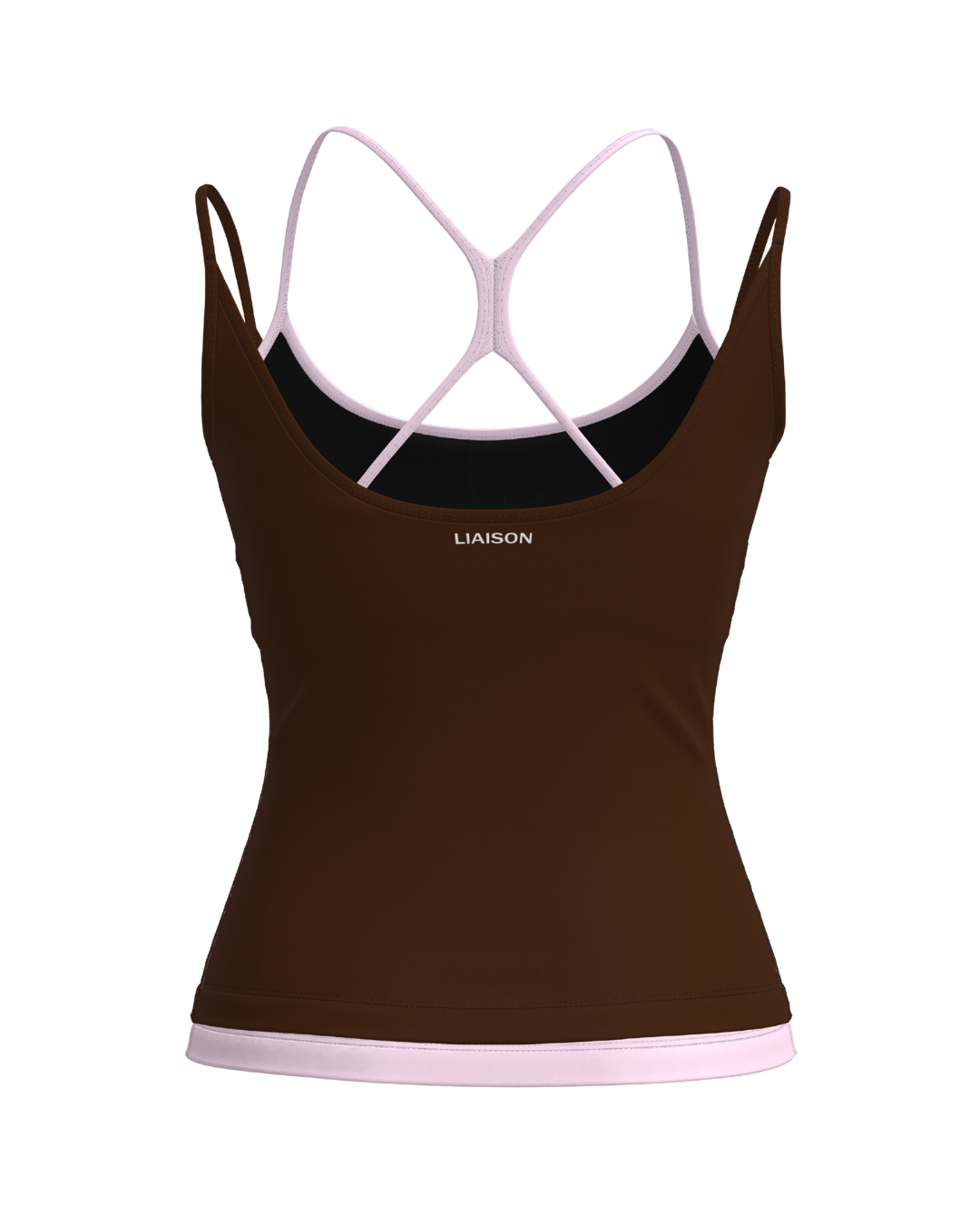 Double Layer Sporty Tank - Mocha Brown & Soft Pink