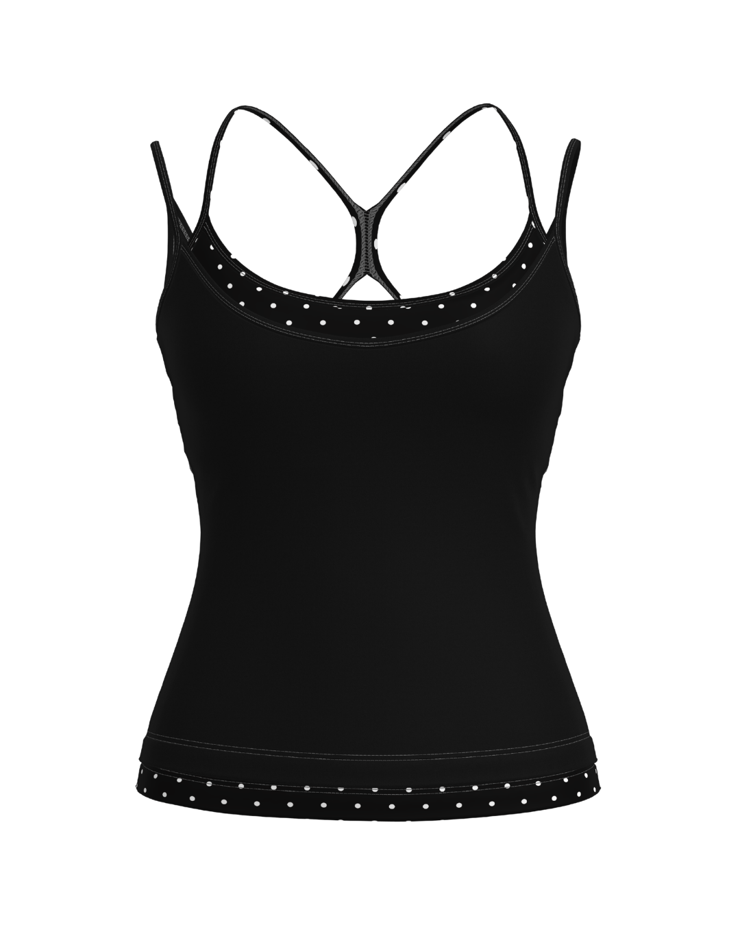 Double Layer Sporty Tank - Black & White Polka Dots