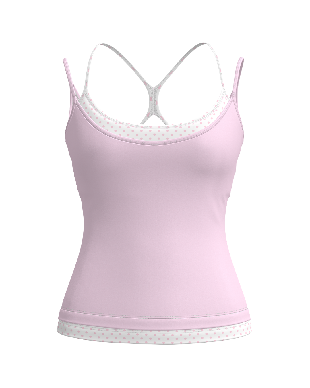 Double Layer Sporty Tank - Soft Pink & White Polka Dots