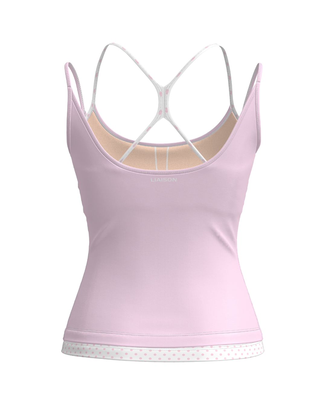 Double Layer Sporty Tank - Soft Pink & White Polka Dots