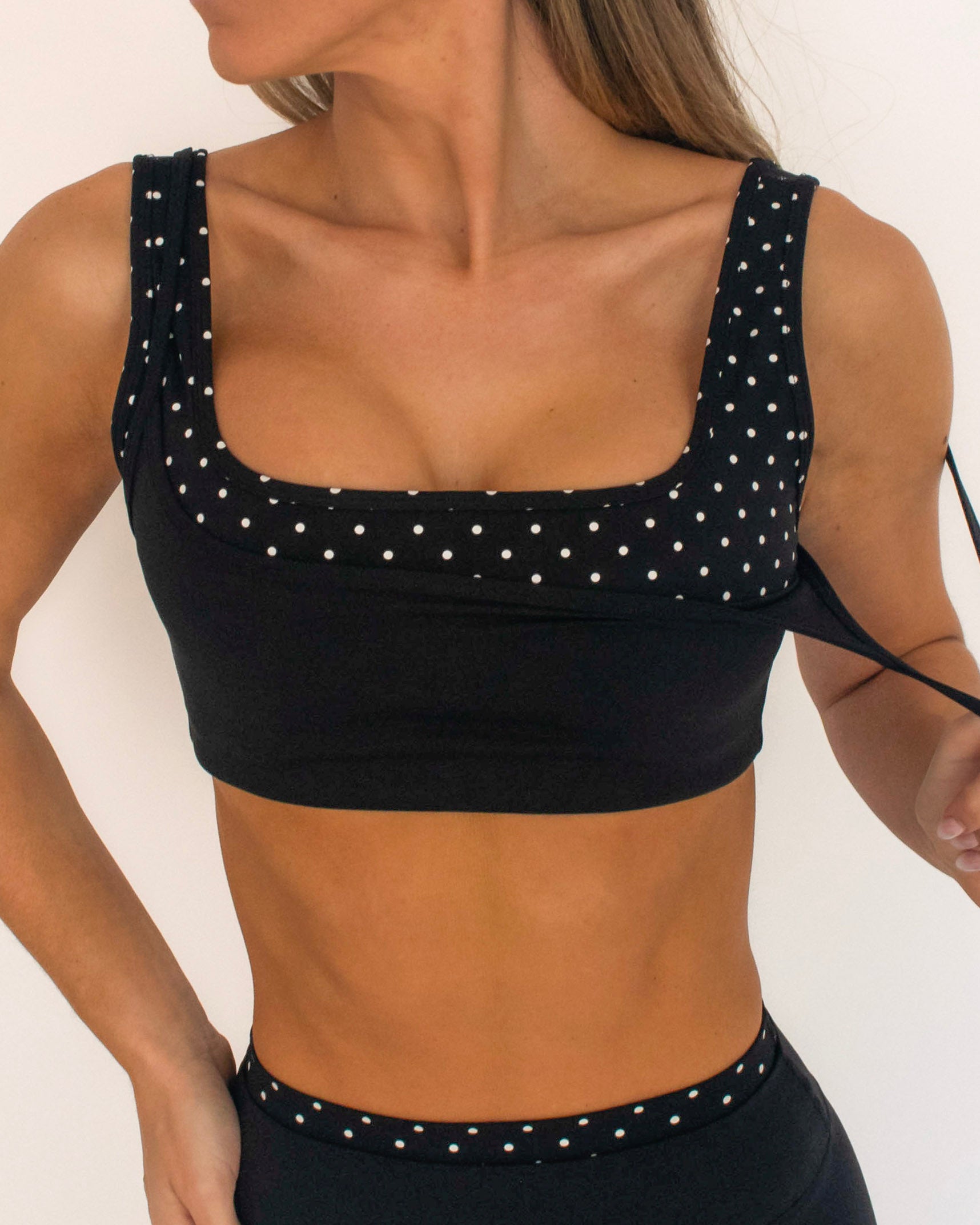PRE-ORDER - Double Layer Core Bra - Black & White Polka Dots