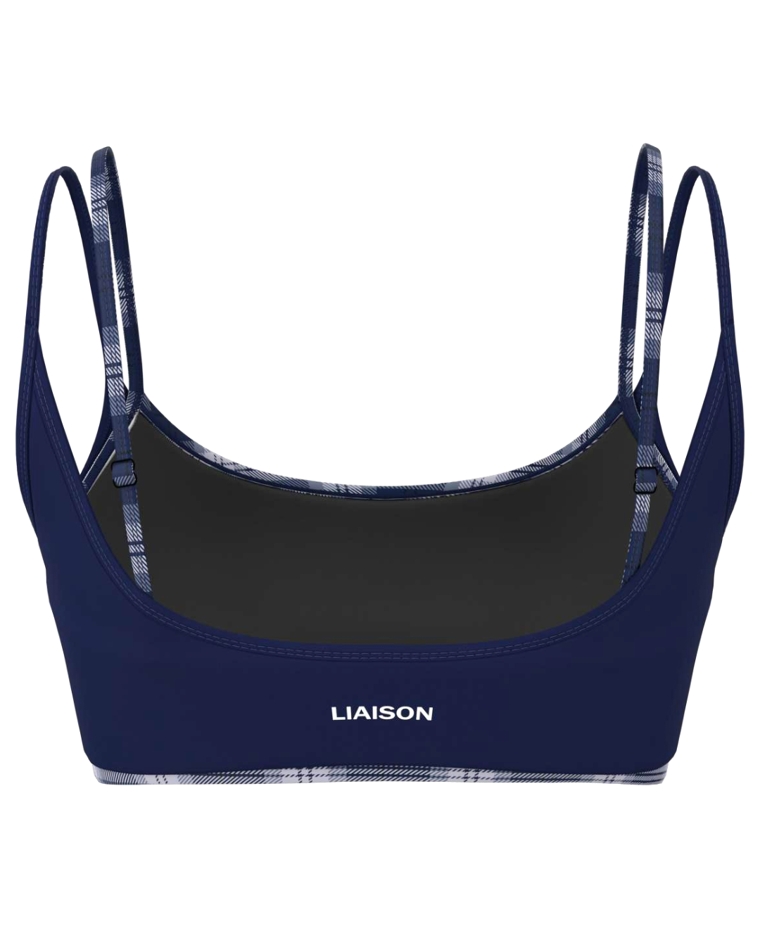 Double Layer Scoop Bra - Navy & Plaid