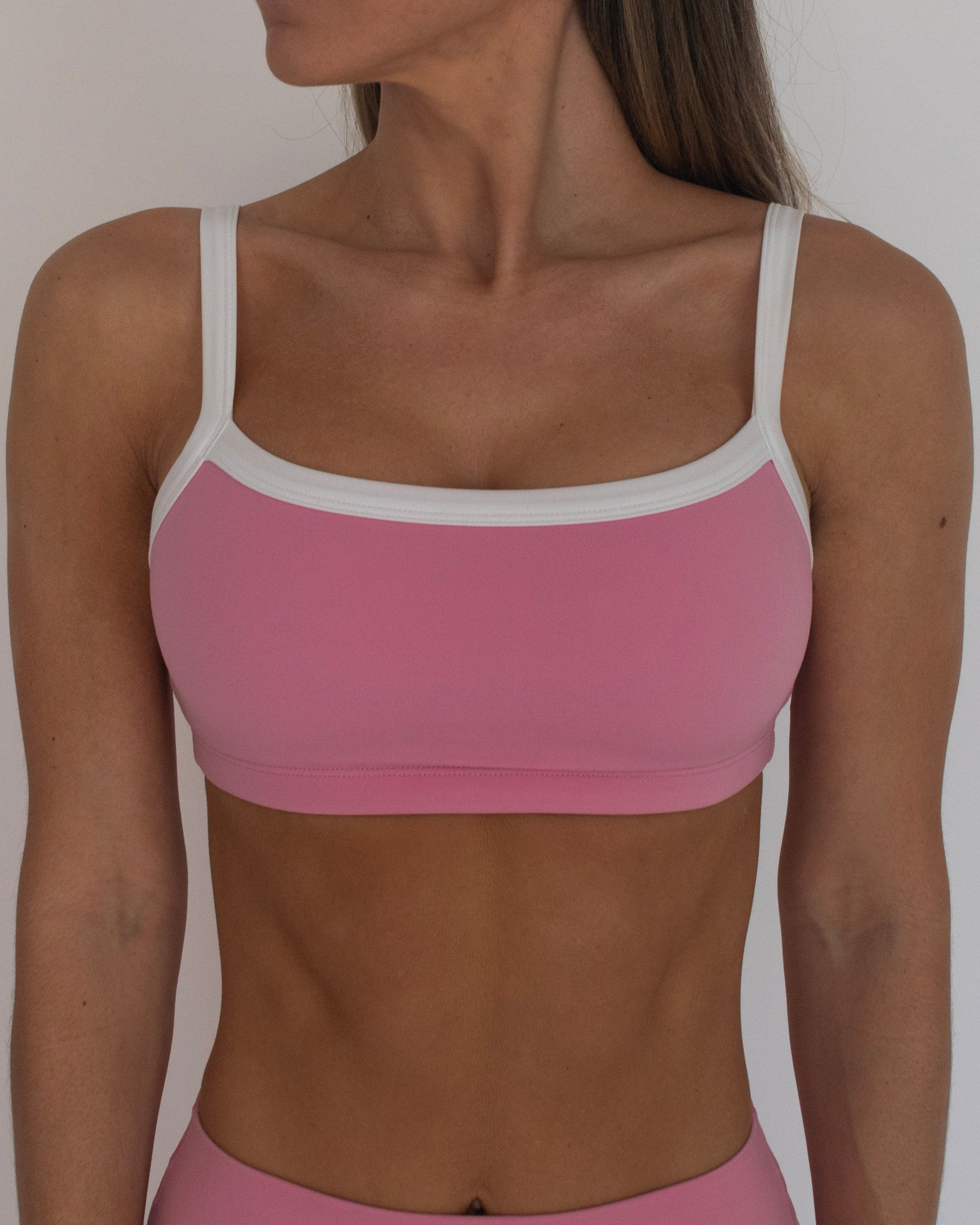 Basic Contrast Bra - Petal Pink & White