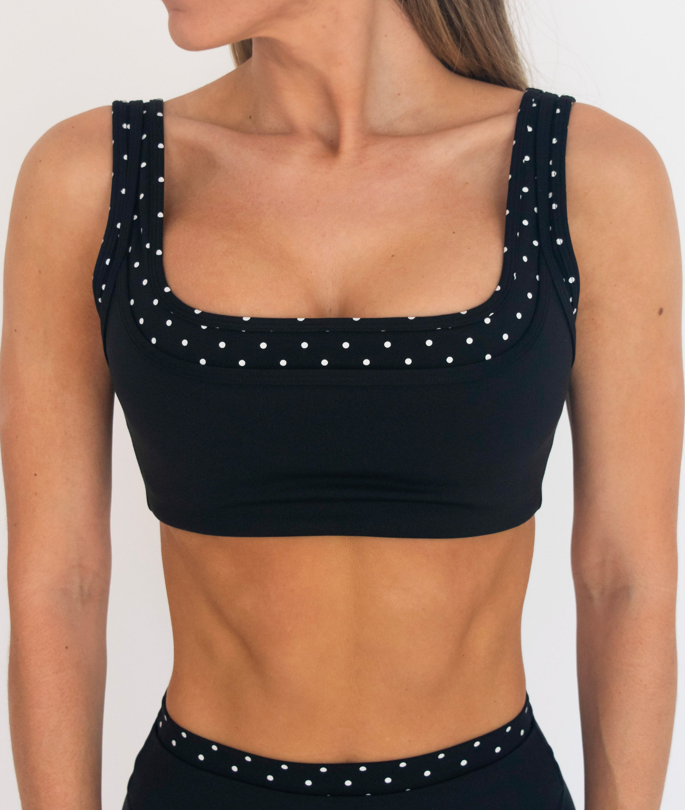 PRE-ORDER - Double Layer Core Bra - Black & White Polka Dots