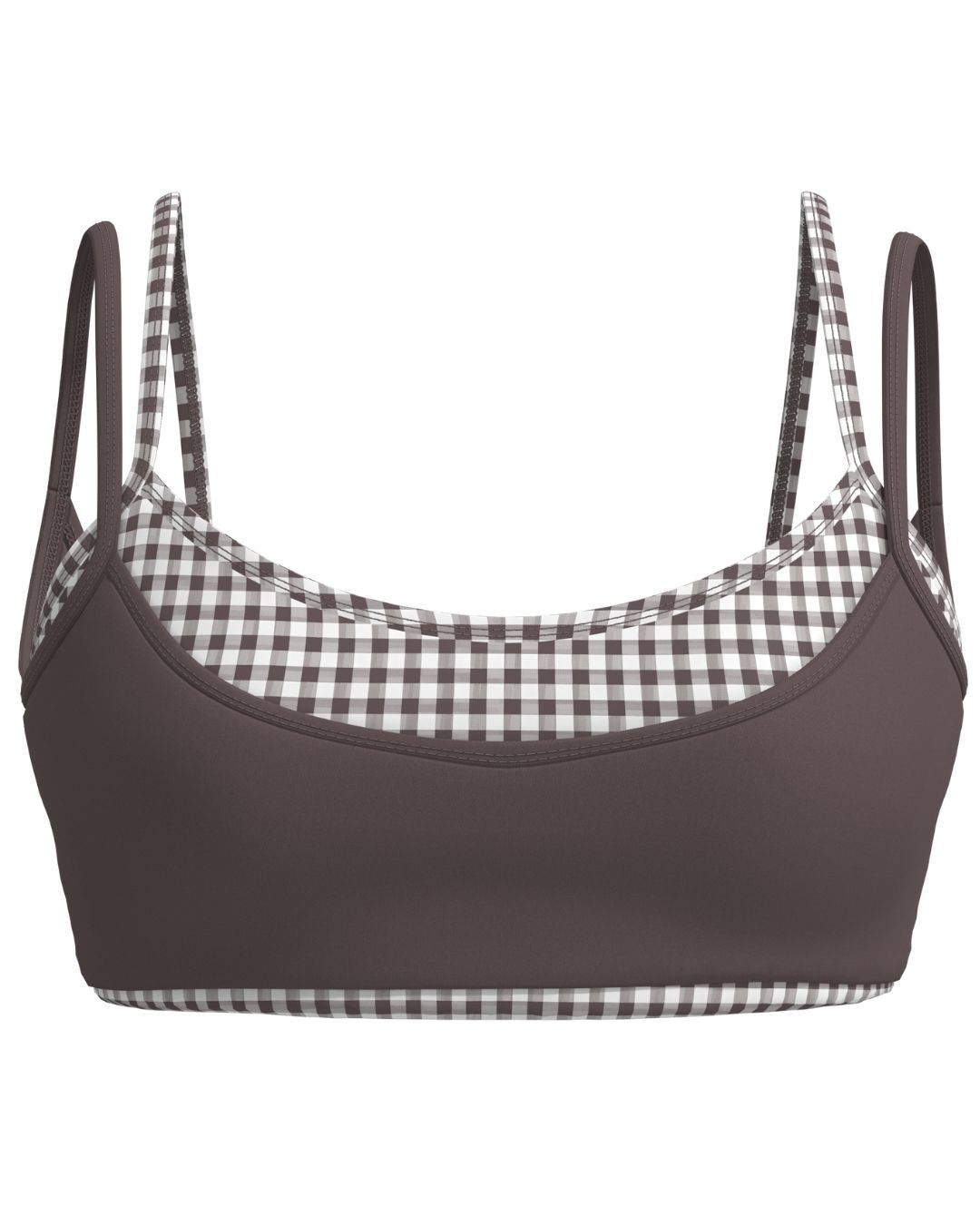 Double Layer Scoop Bra - Ash Brown & Gingham