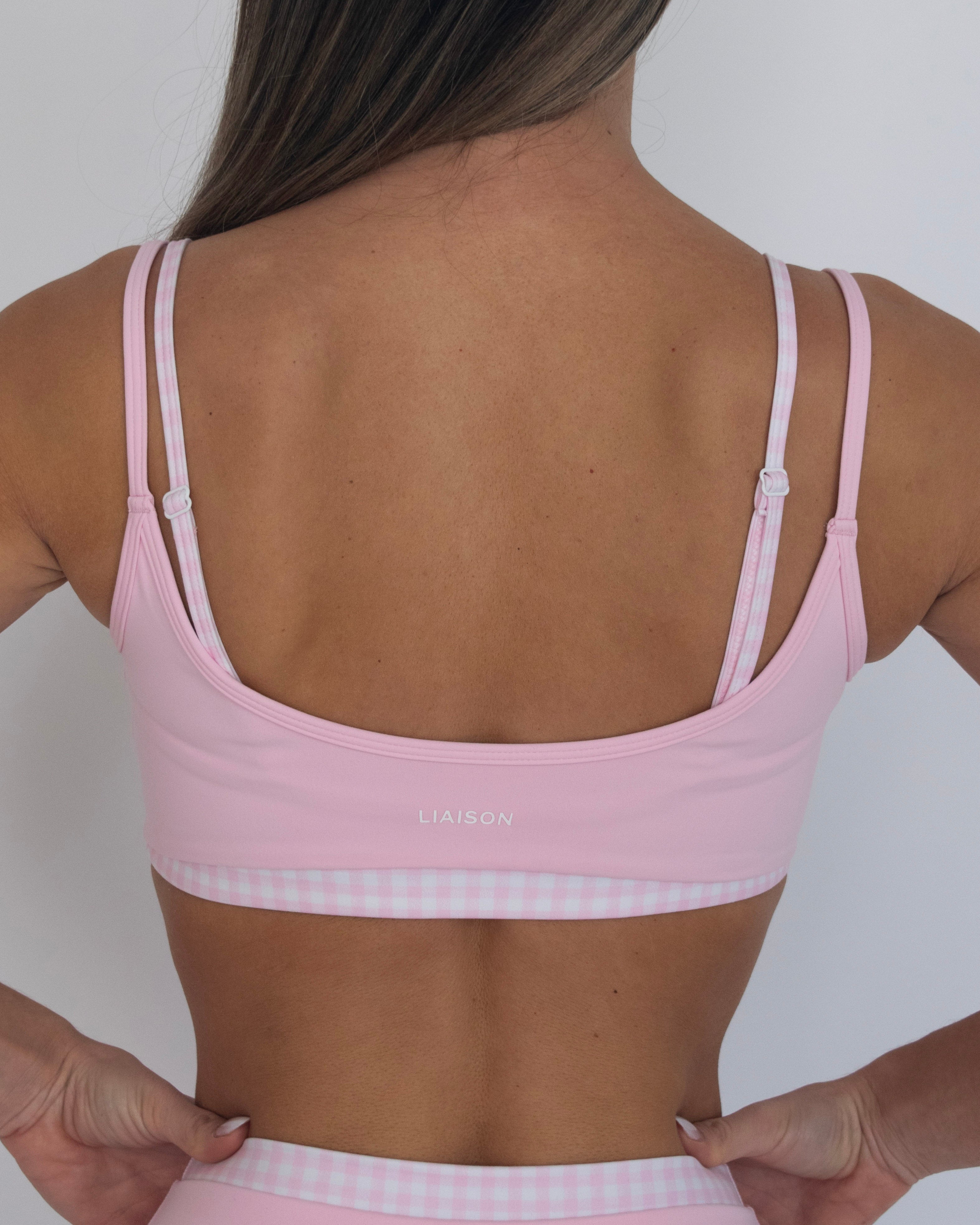 Double Layer Scoop Bra - Soft Pink & Gingham