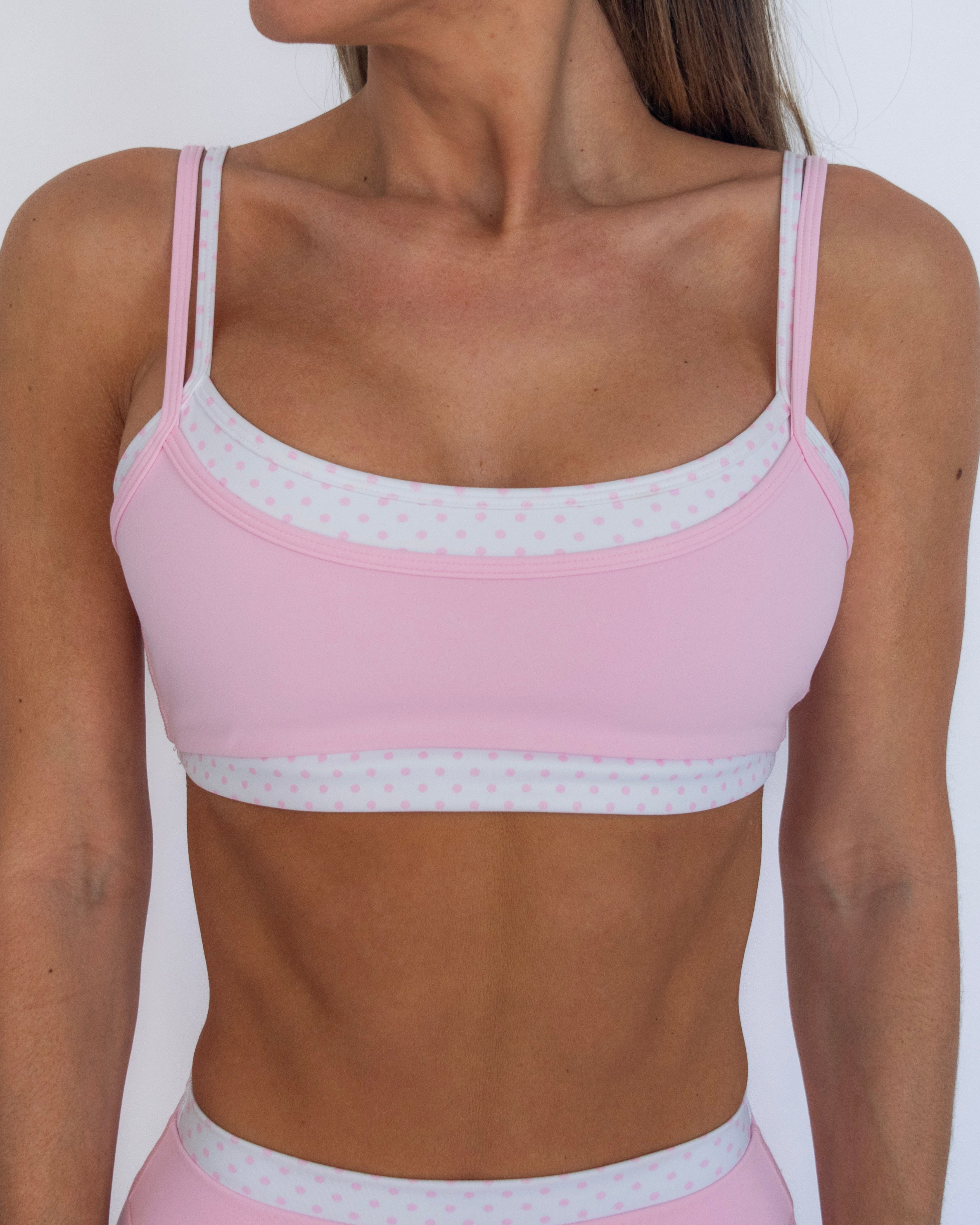 PRE-ORDER - Double Layer Scoop Bra - Soft Pink & White Polka Dots