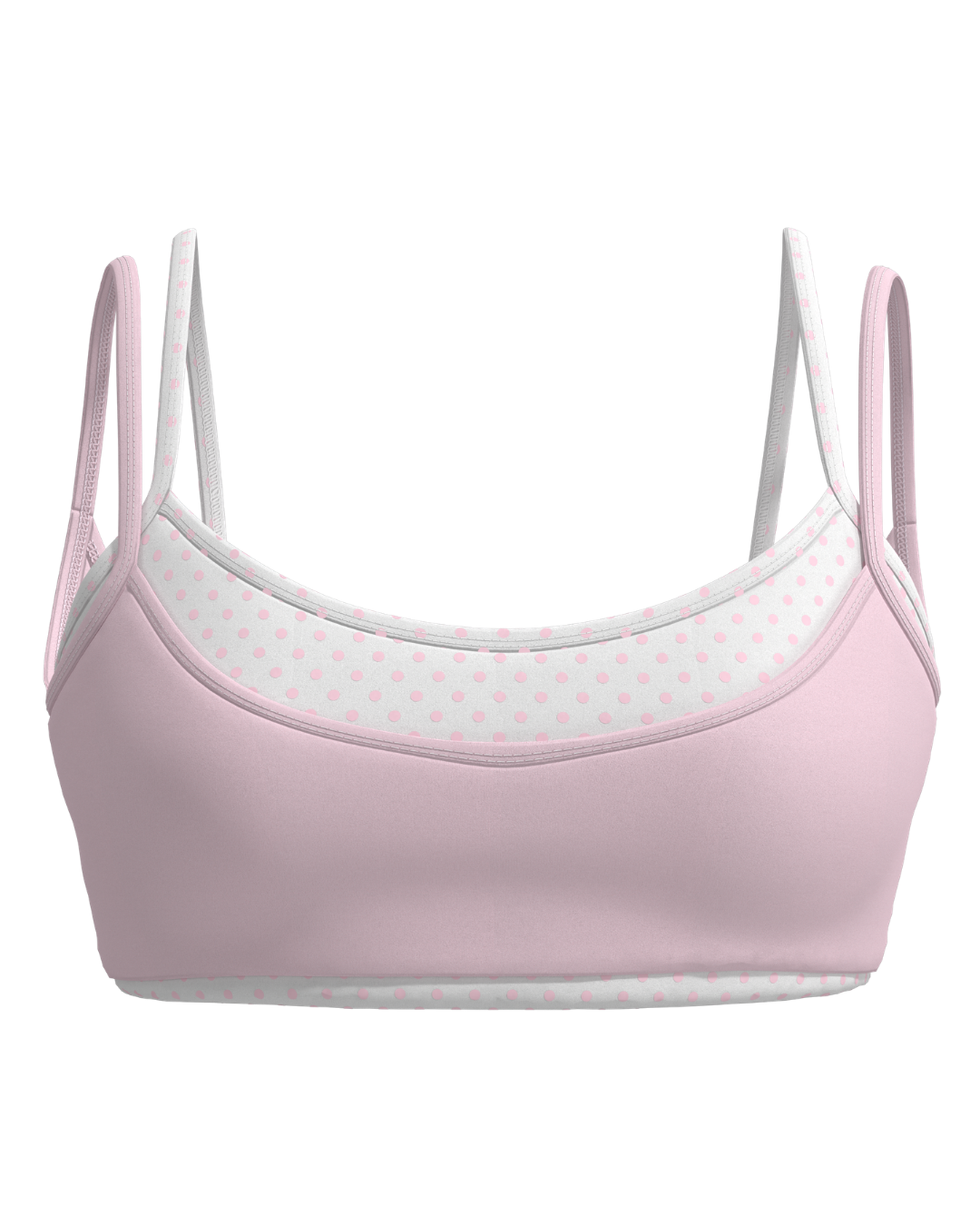 Double Layer Scoop Bra - Soft Pink & White Polka Dots
