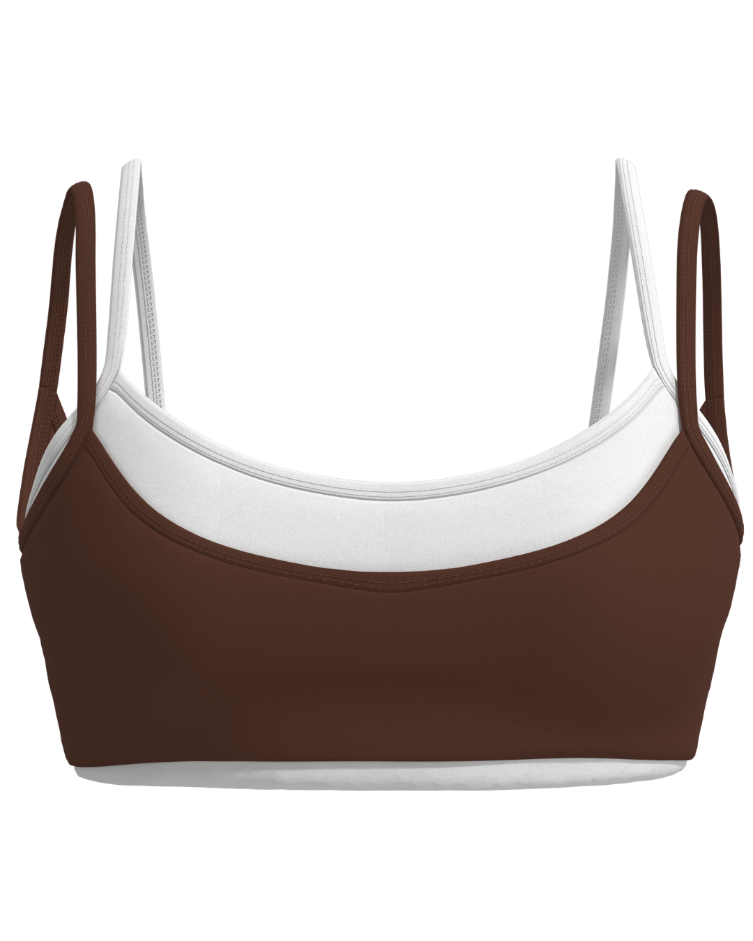 Double Layer Scoop Bra - Mocha Brown & White