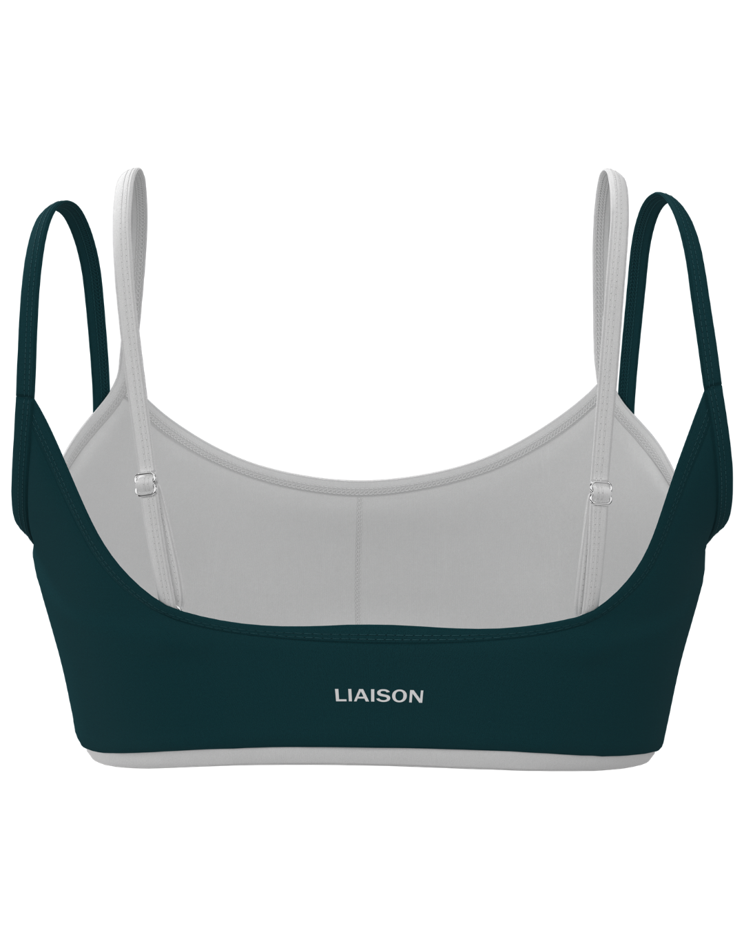 Double Layer Scoop Bra (text logo) - Deep Teal & White