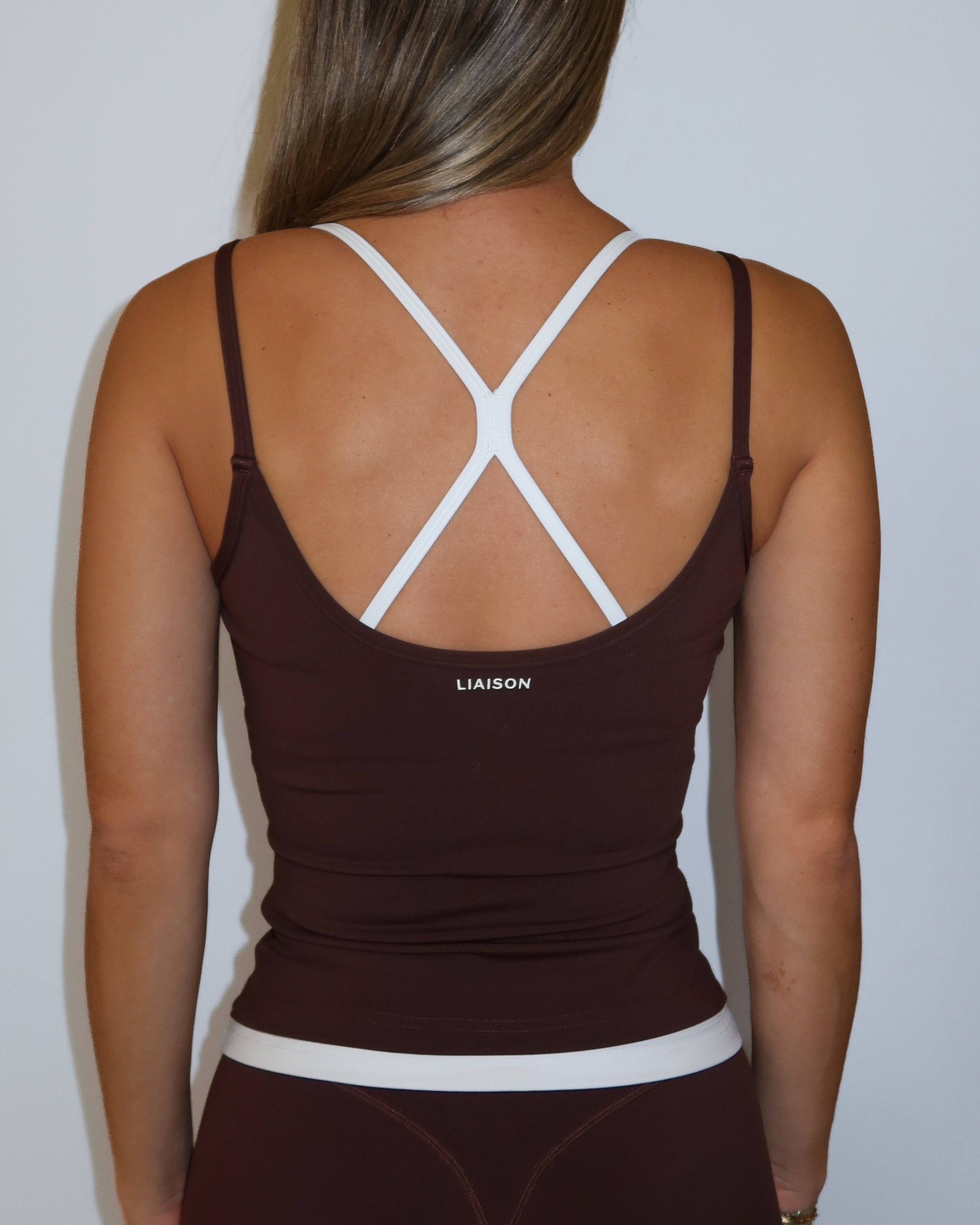 Double Layer Sporty Tank - Mocha Brown & White