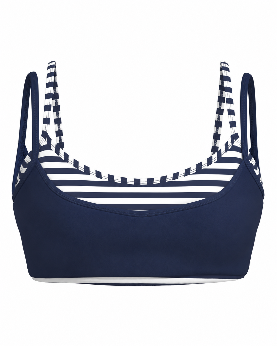 Double Layer Scoop Bra - Navy & Stripes