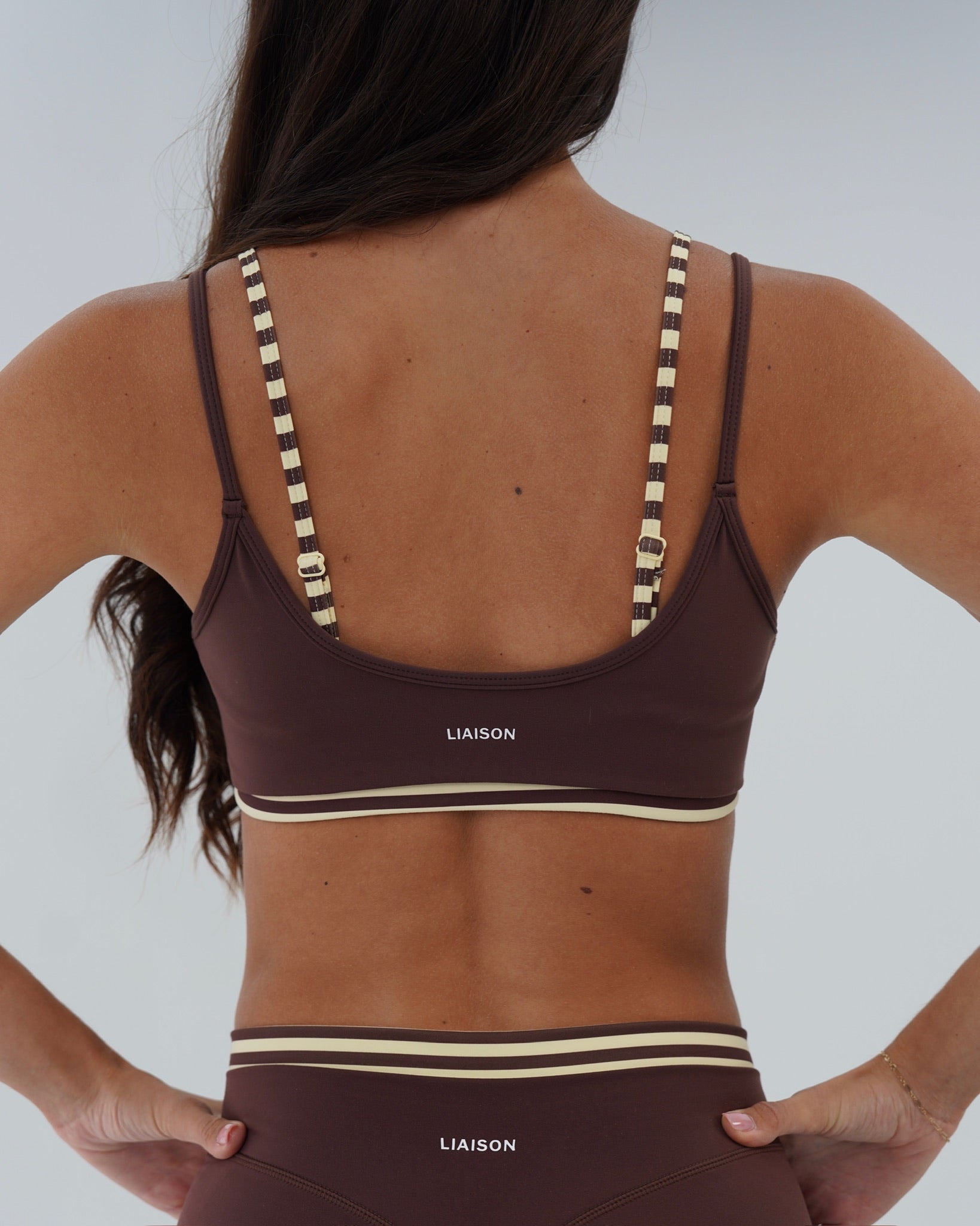 Double Layer Scoop Bra - Mocha Brown & Banana Stripes