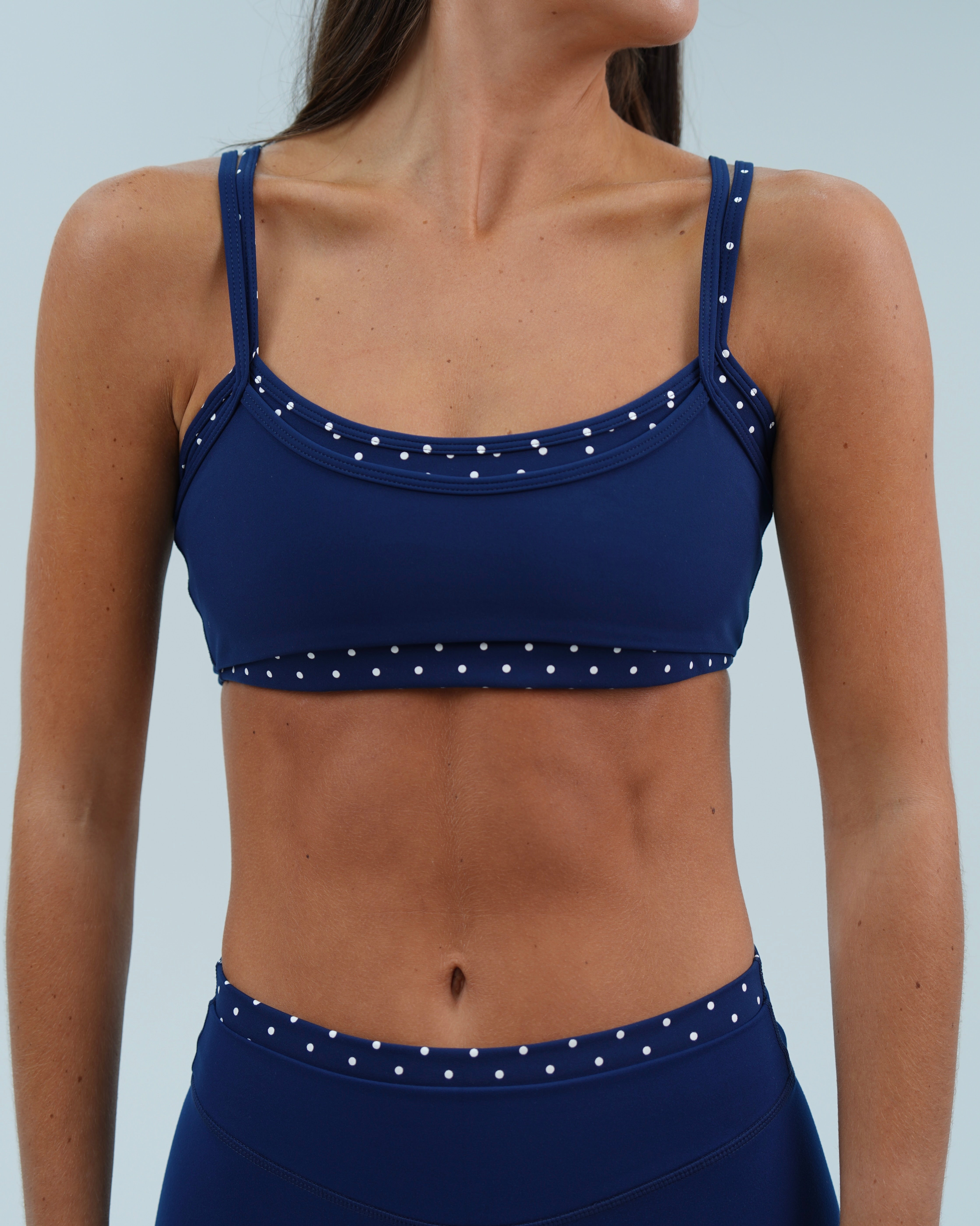Double Layer Scoop Bra - Navy & White Polka Dots