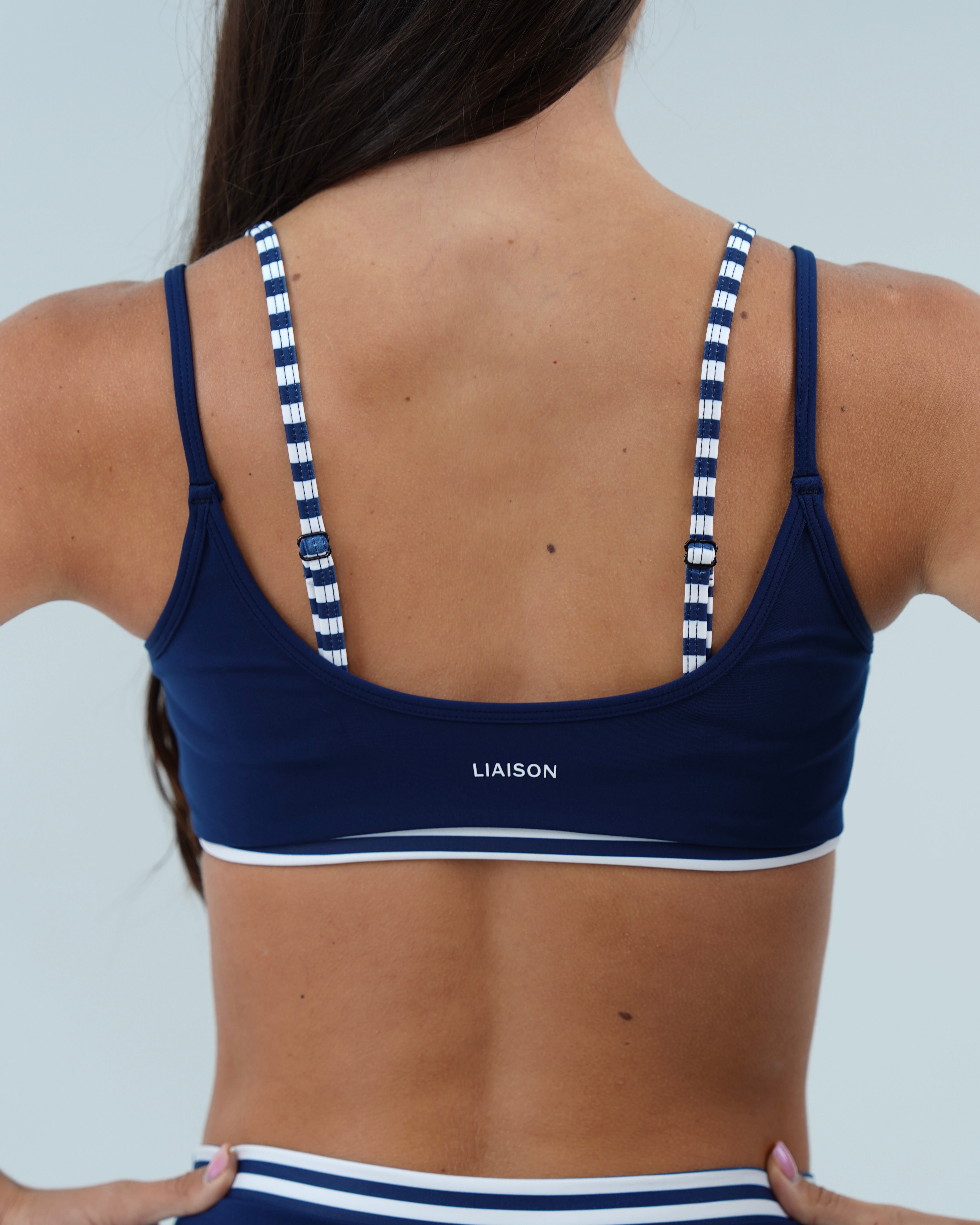 Double Layer Scoop Bra - Navy & Stripes