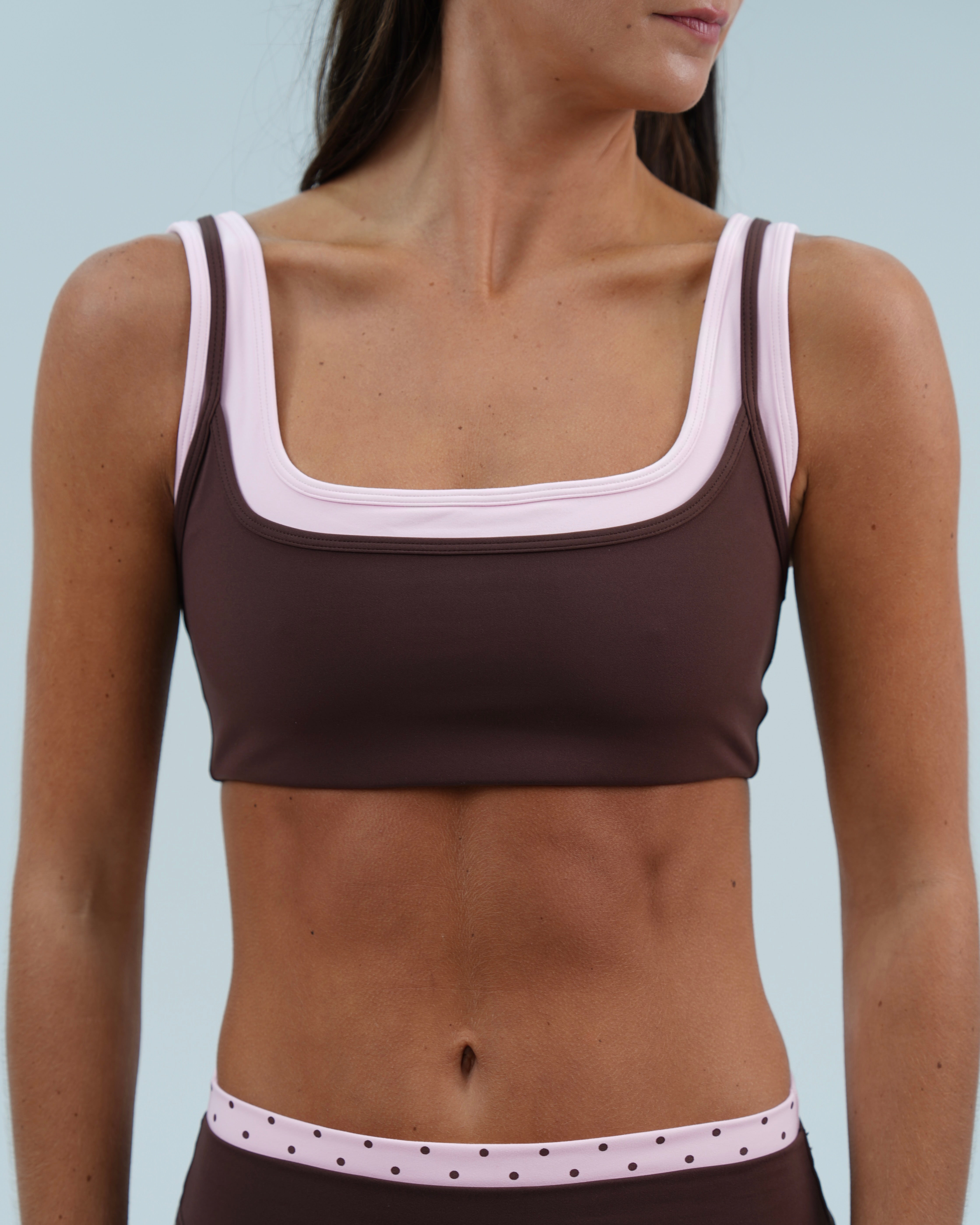Double Layer Core Bra - Mocha Brown & Soft Pink