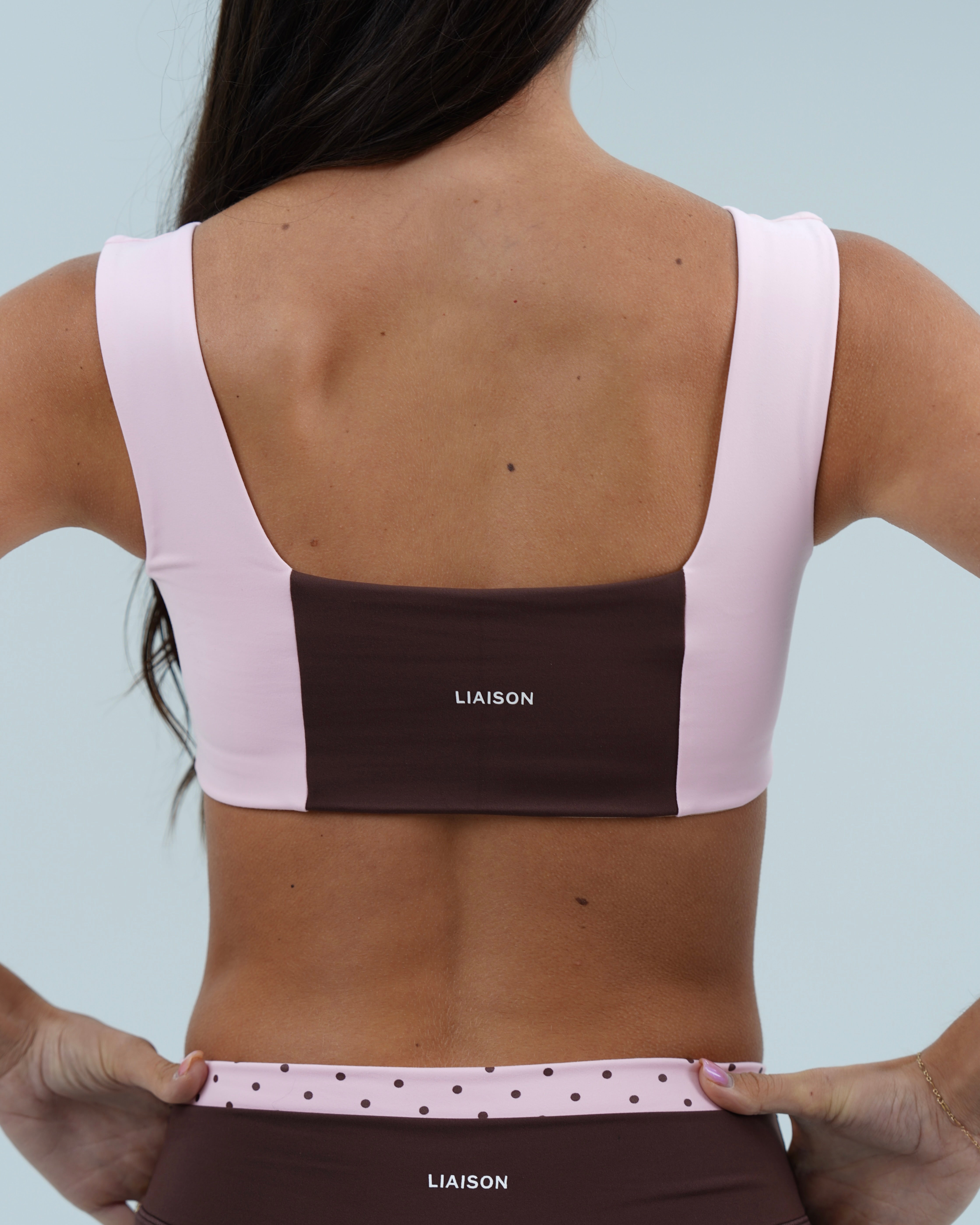 Luxe Square Neck Bra - Mocha Brown & Soft Pink