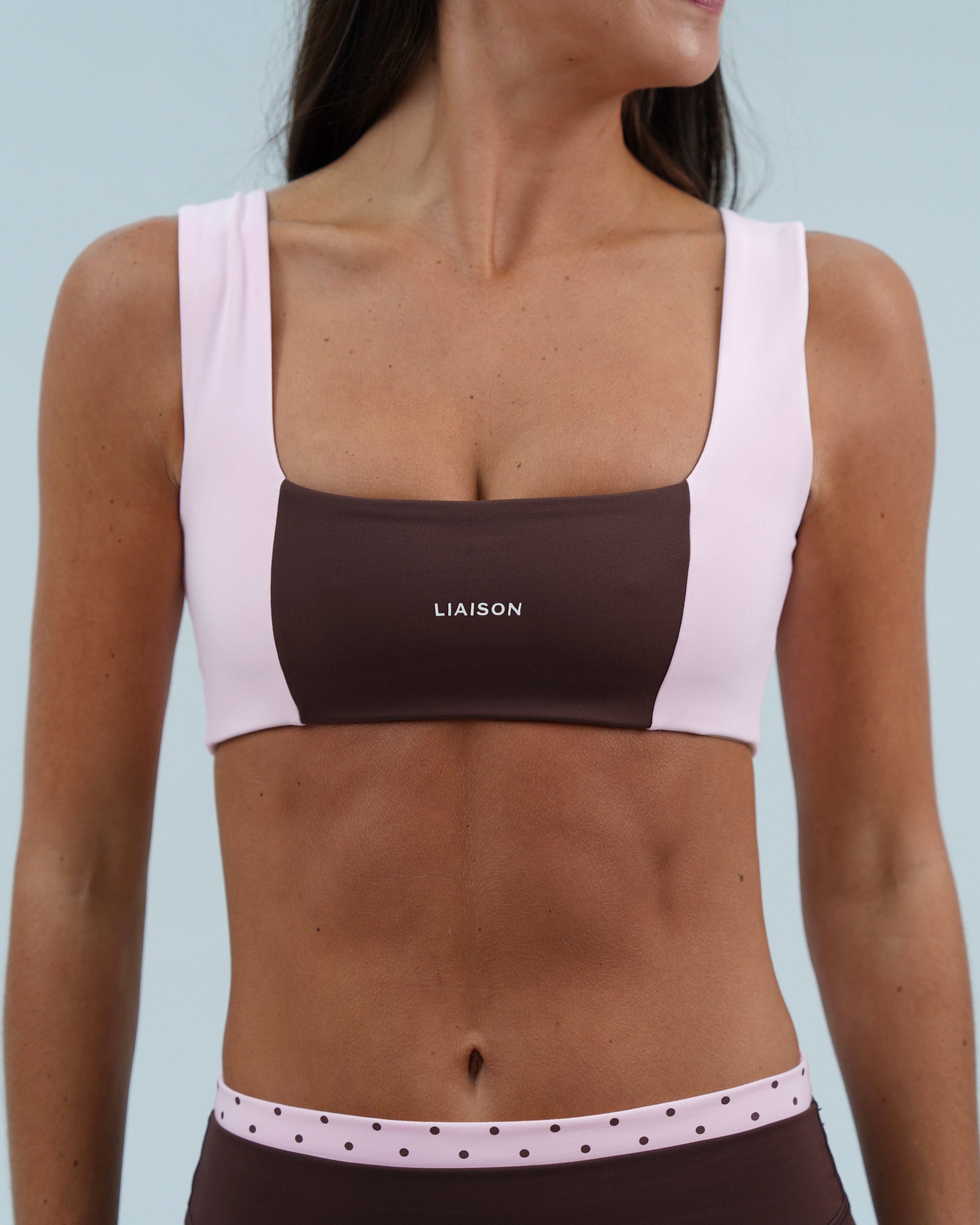 Luxe Square Neck Bra - Mocha Brown & Soft Pink