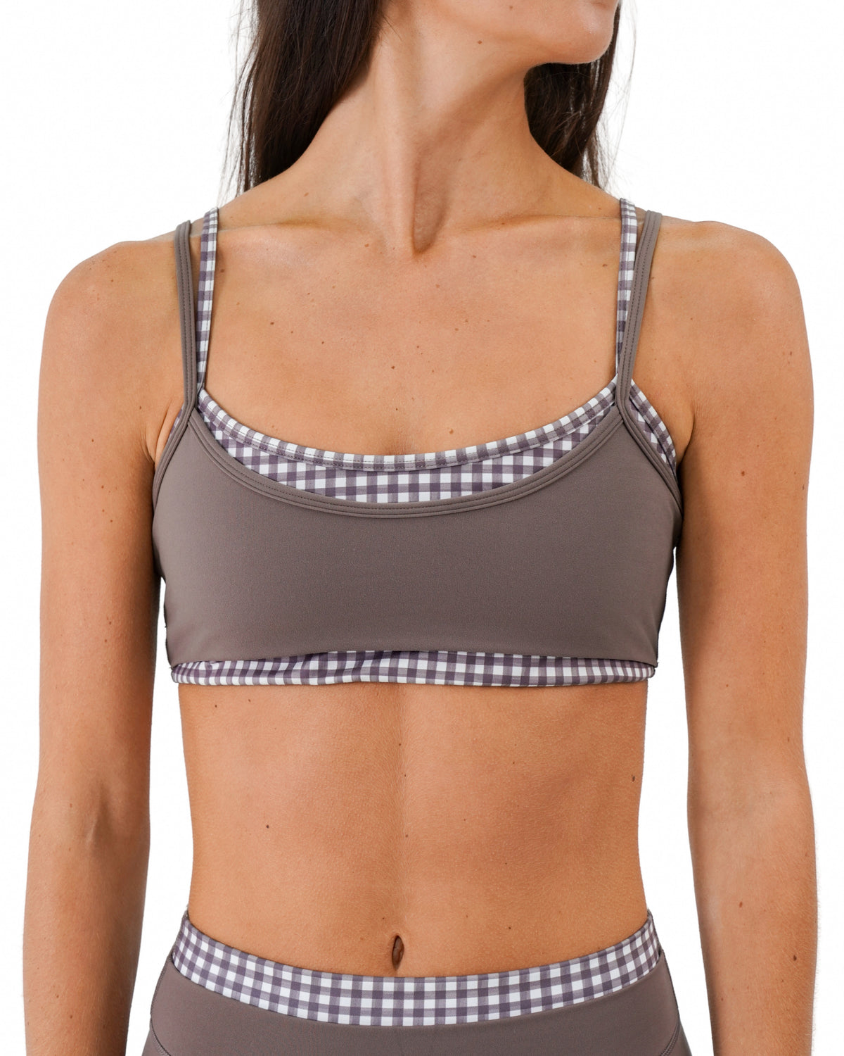 Double Layer Scoop Bra - Ash Brown & Gingham