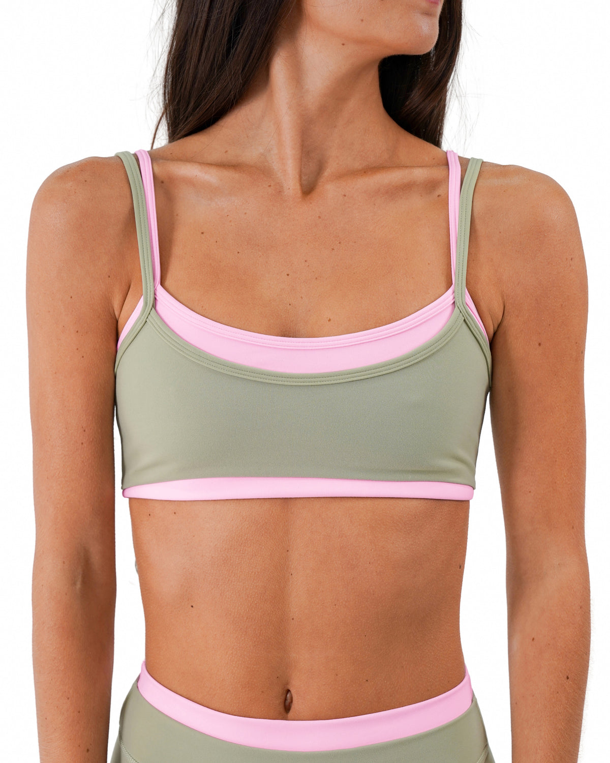 Double Layer Scoop Bra - Flora & Soft Pink