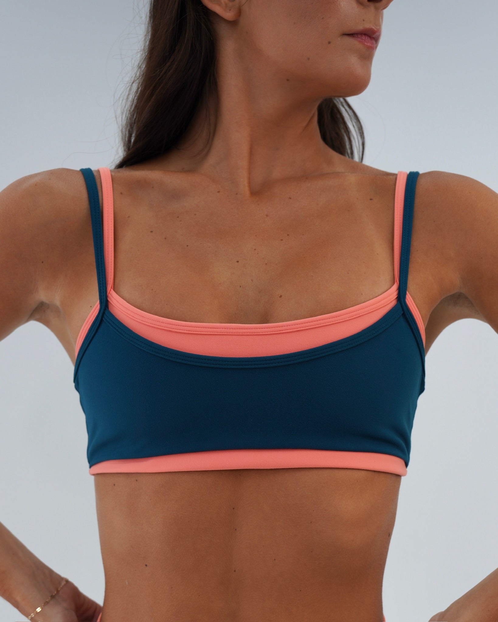 Double Layer Scoop Bra - Deep Teal & Guava