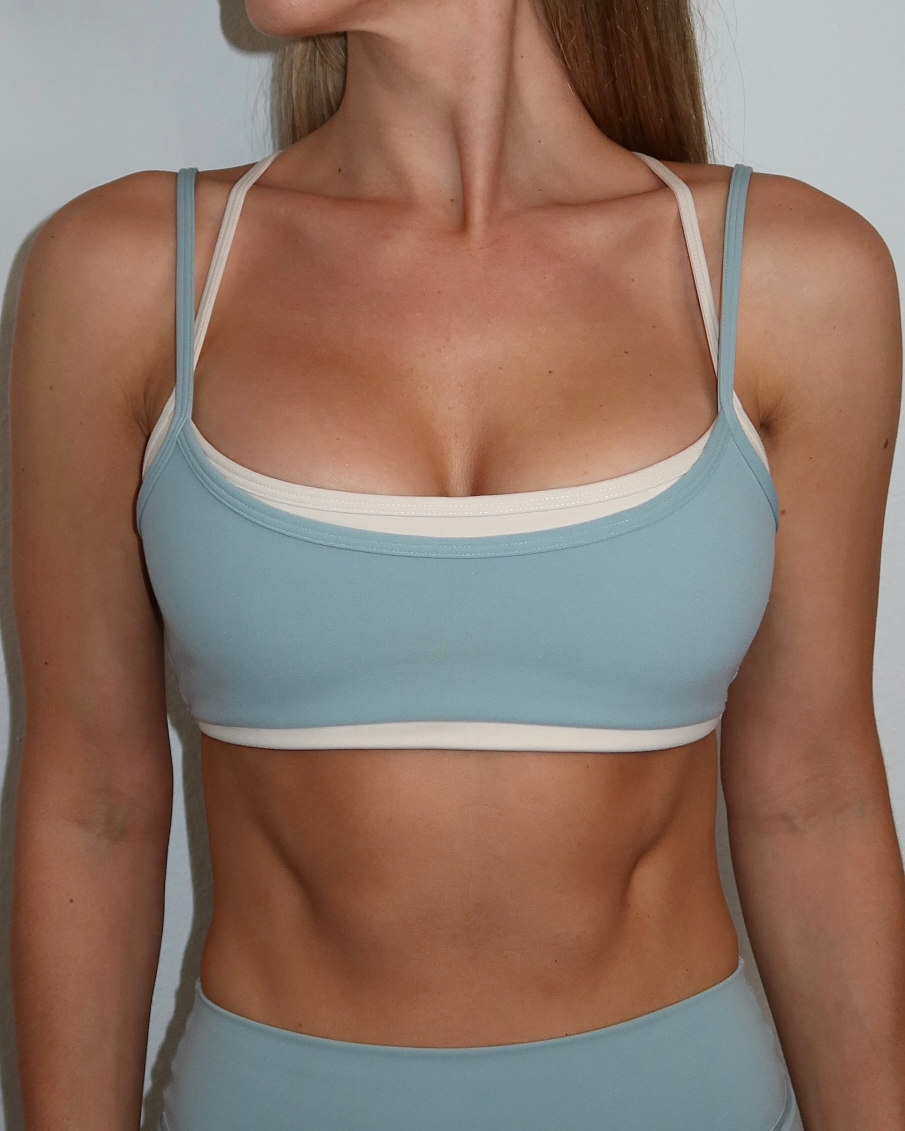 Layered Cross Back Bra - Icey Blue & Sand