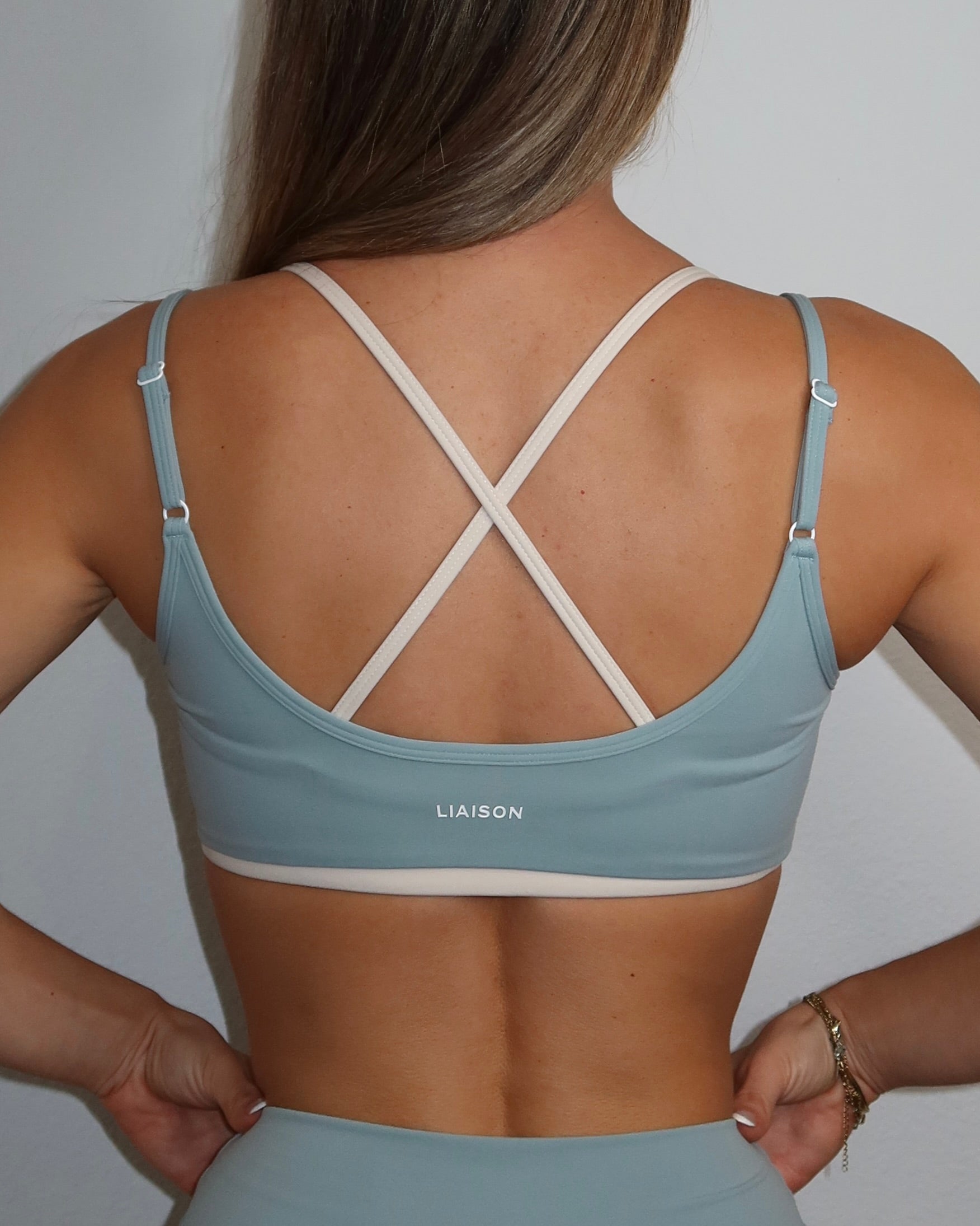 Layered Cross Back Bra - Icey Blue & Sand