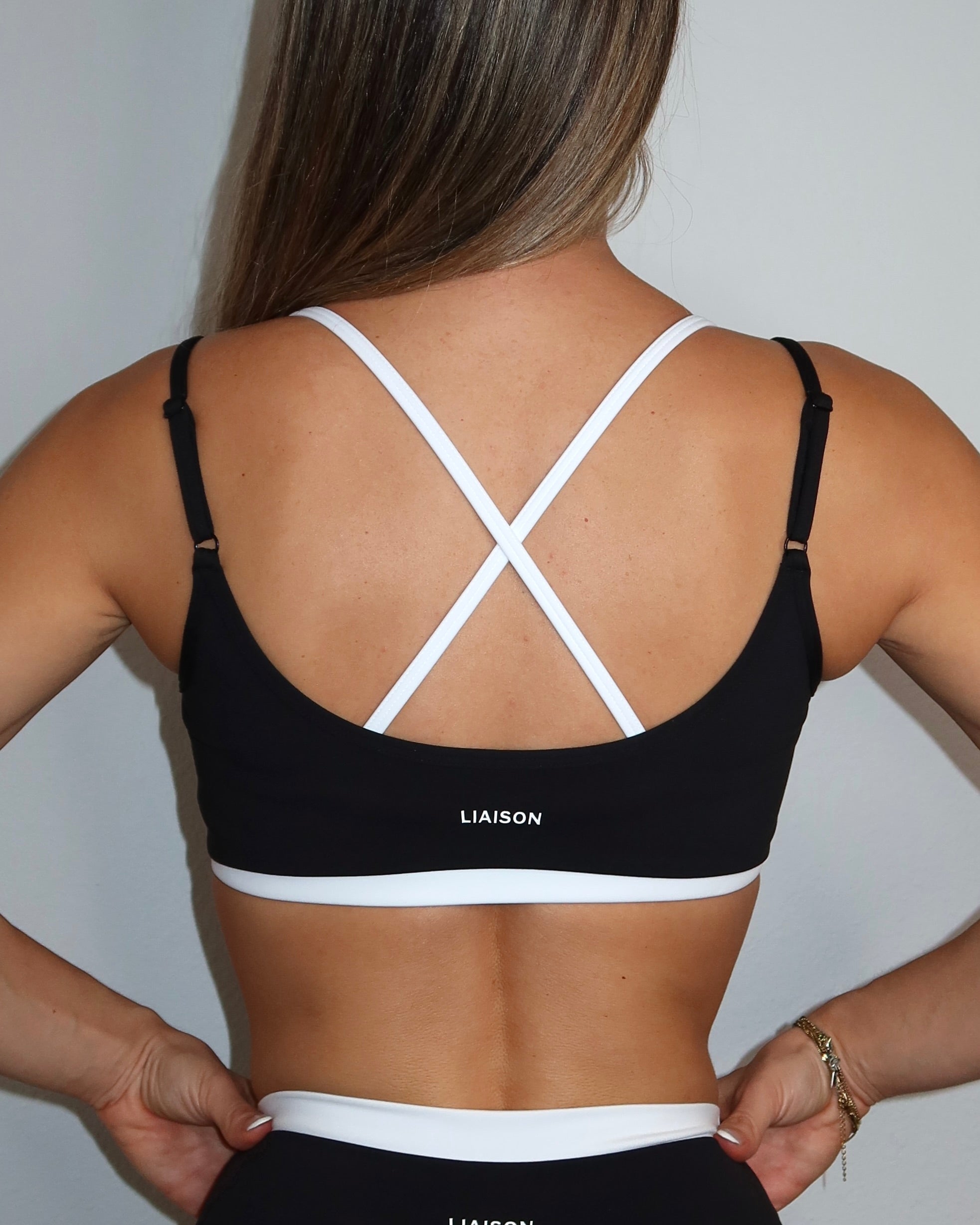 Layered Cross Back Bra - Black & White