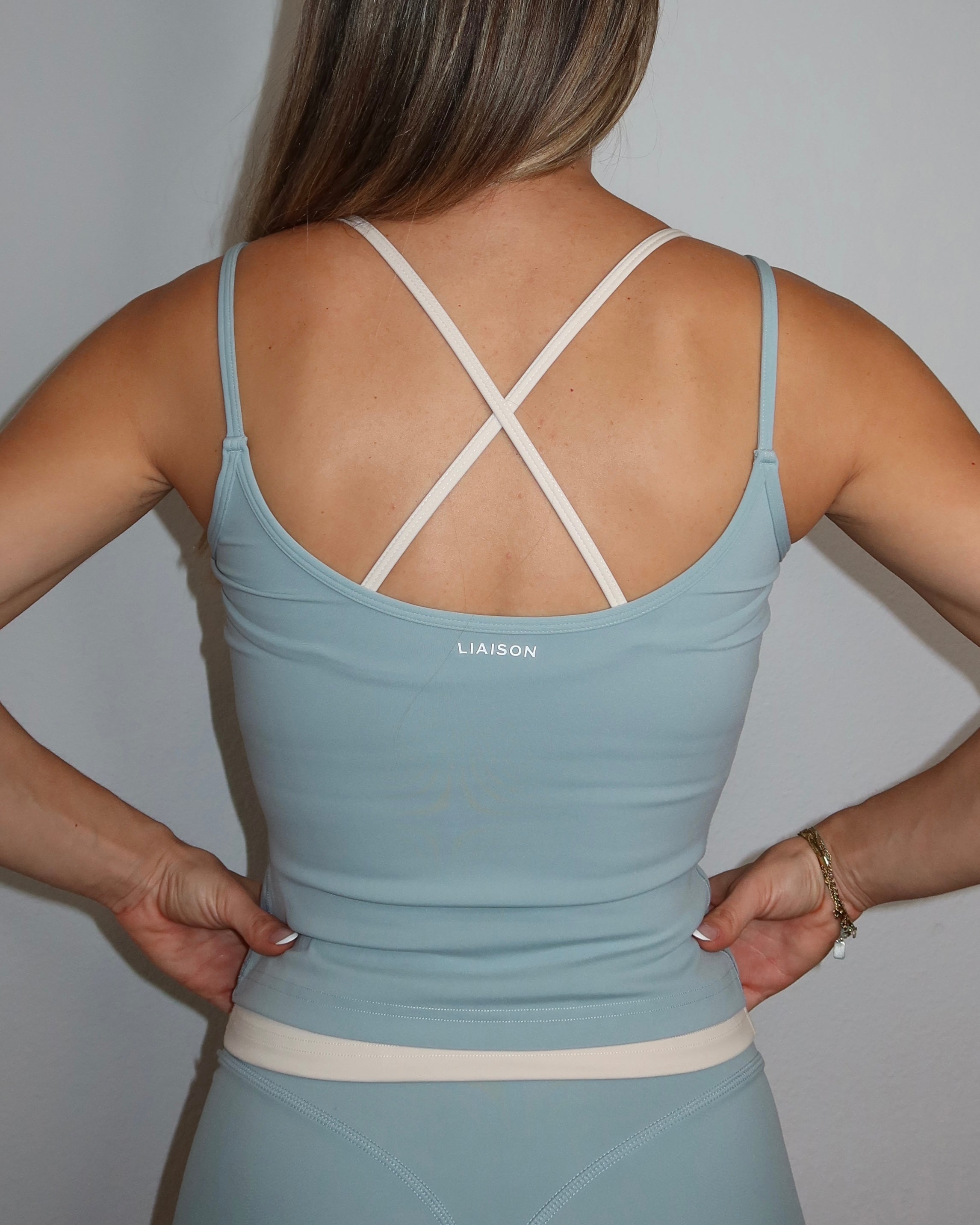 Layered Cross Back Tank - Icey Blue & Sand