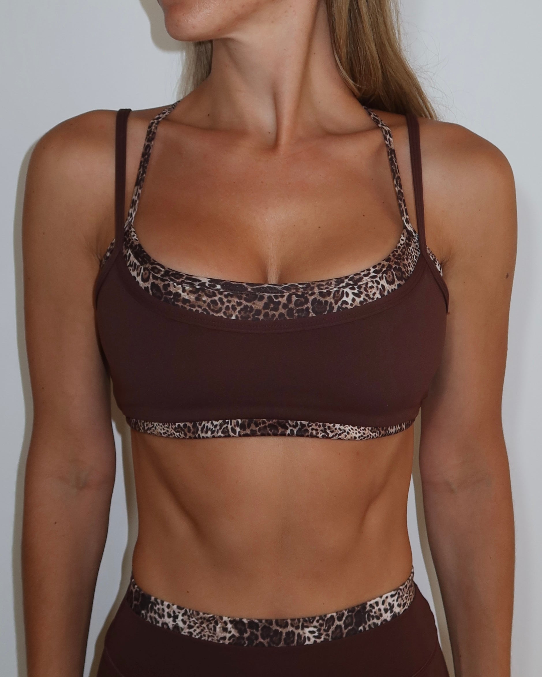 Double Layer Sporty Scoop Bra - Mocha Brown & Wild Side