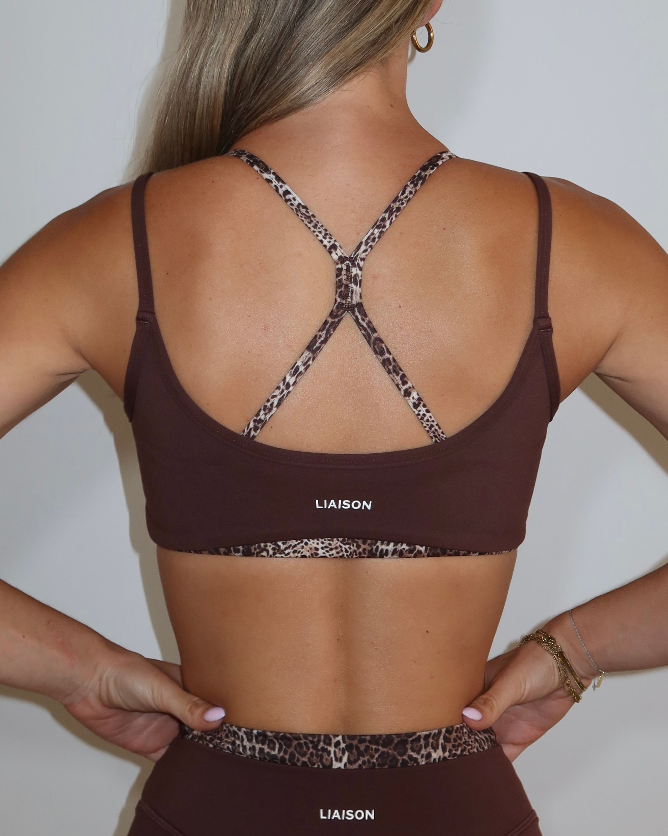 Double Layer Sporty Scoop Bra - Mocha Brown & Wild Side