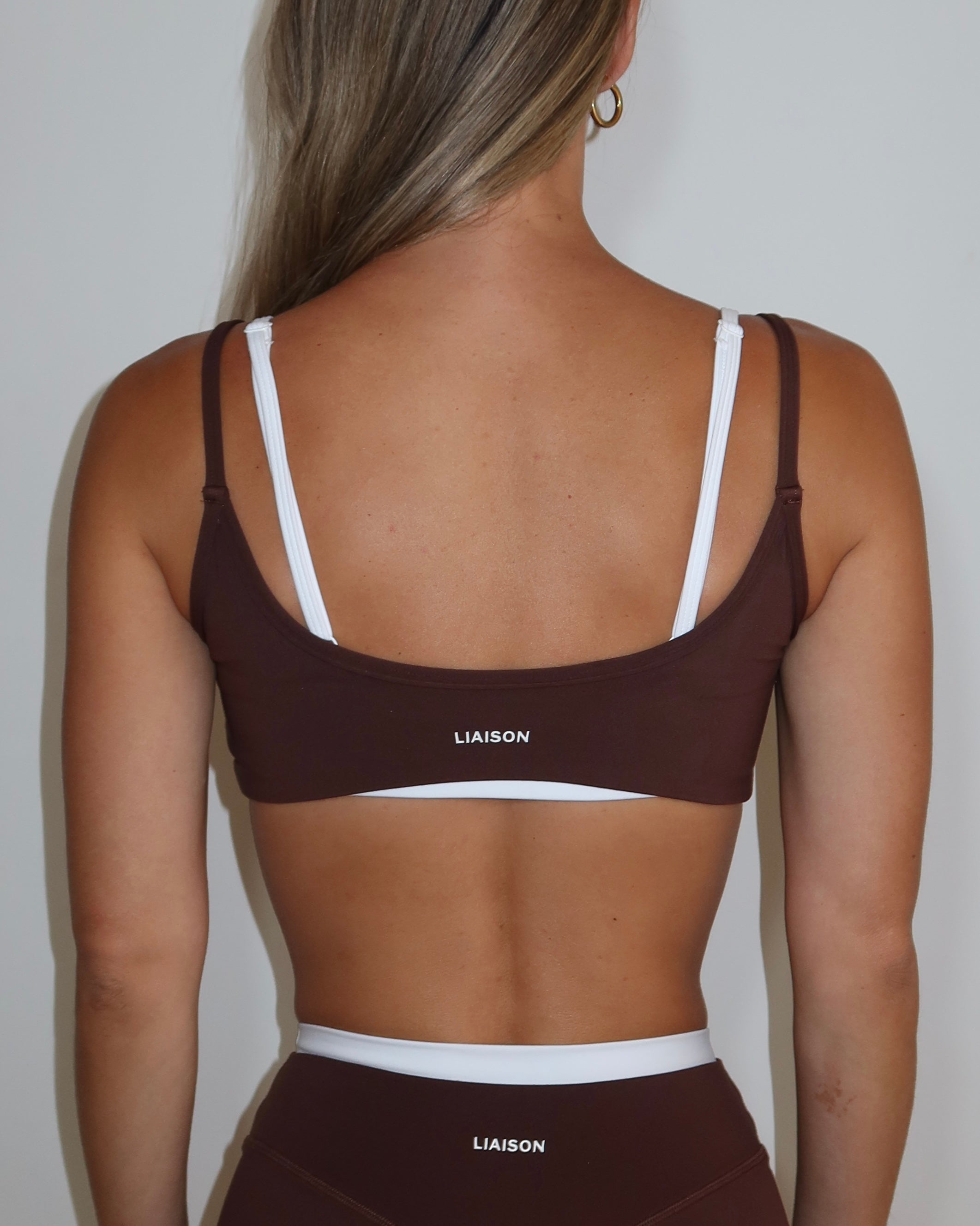 Double Layer Scoop Bra - Mocha Brown & White