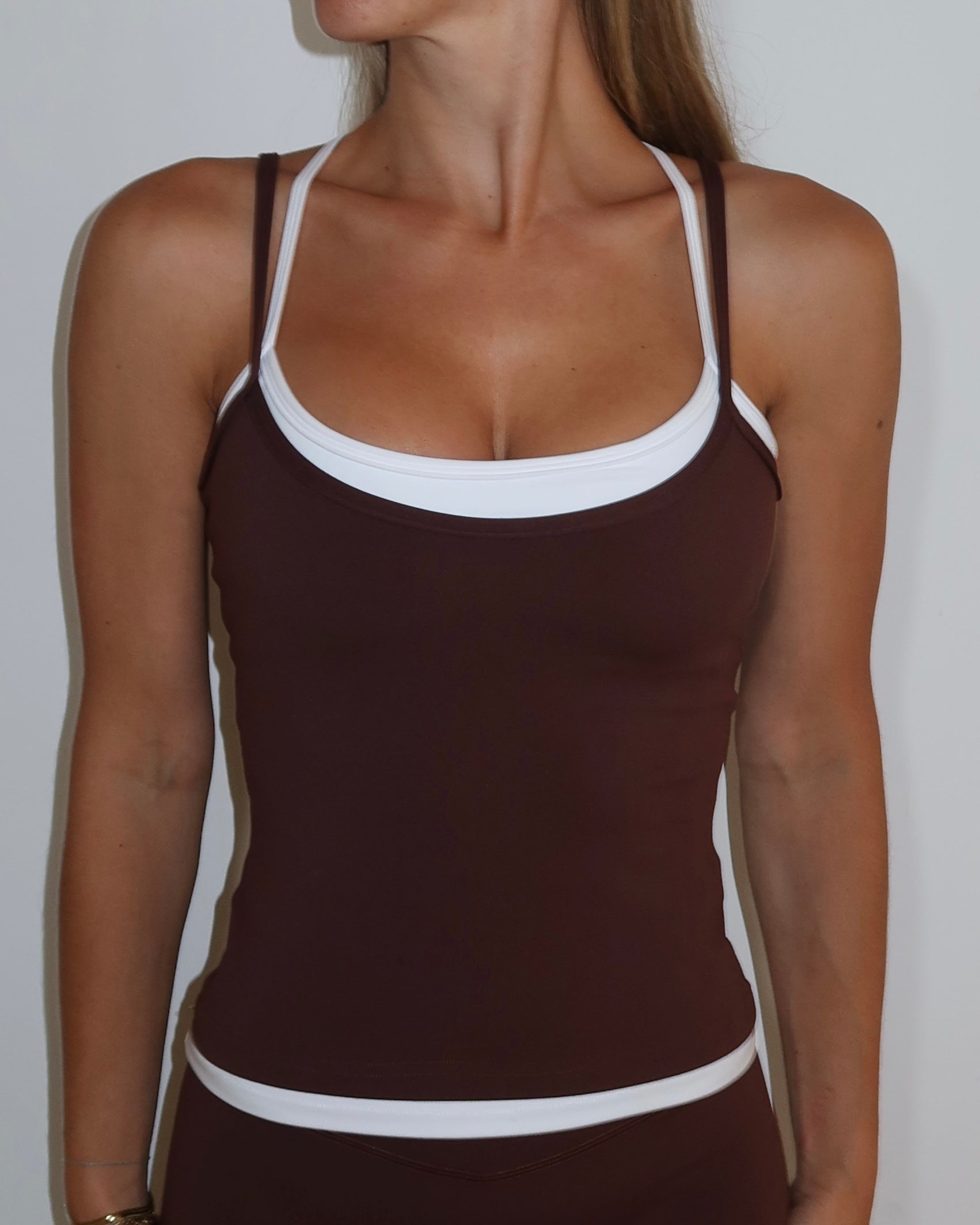 Double Layer Sporty Tank - Mocha & White