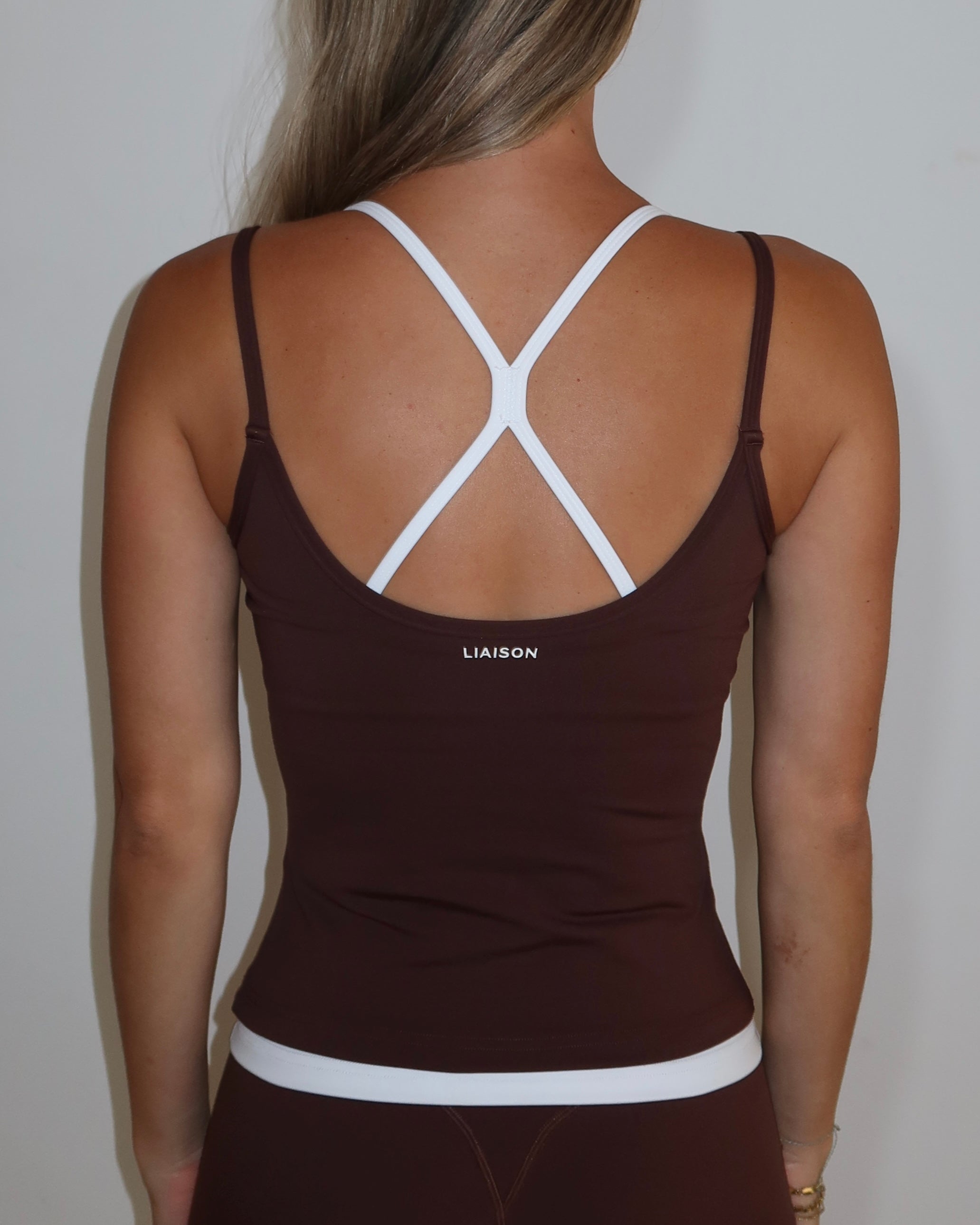 Double Layer Sporty Tank - Mocha & White