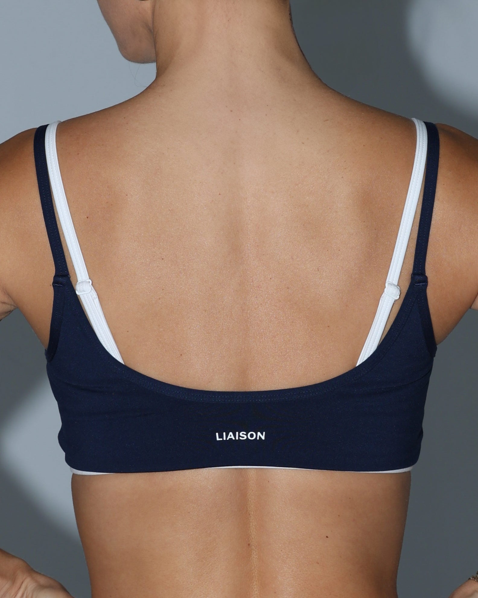 Double Layer Scoop Bra - Navy & White
