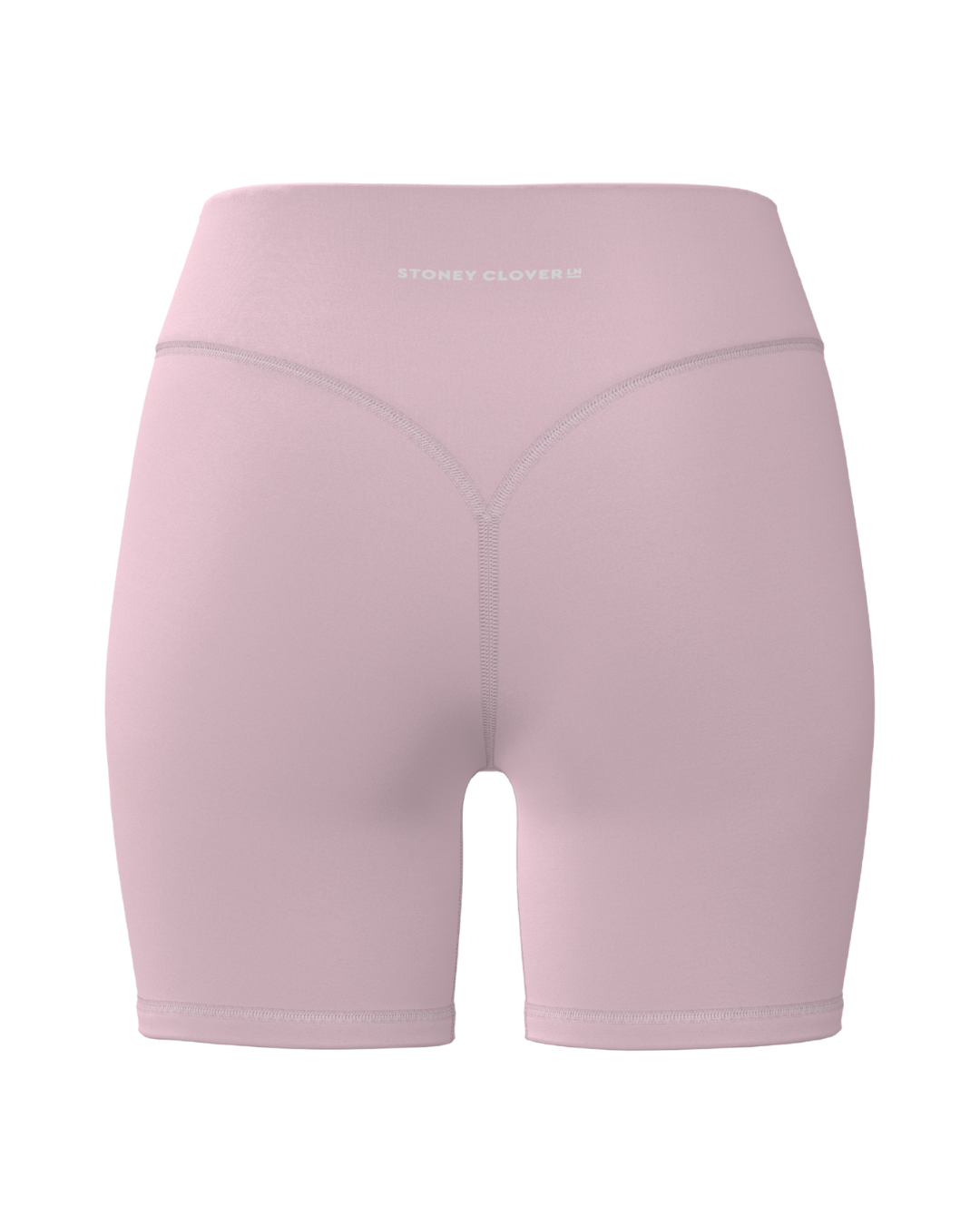 back view of SCL bridge short in soft pink