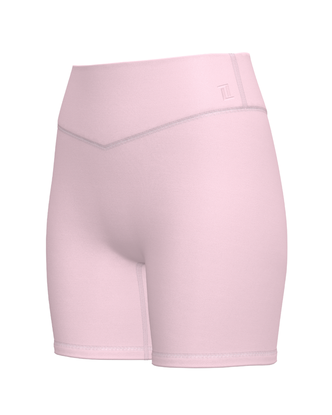side view of SCL bridge short in soft pink
