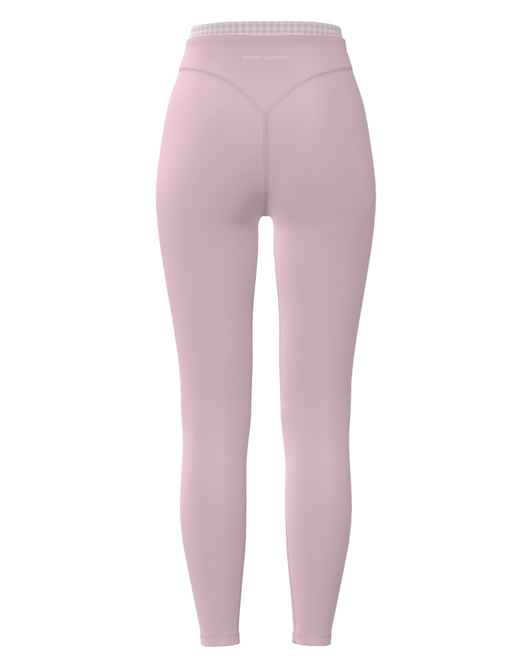 back view of SCL layered sculpt pant in soft pink & gingham