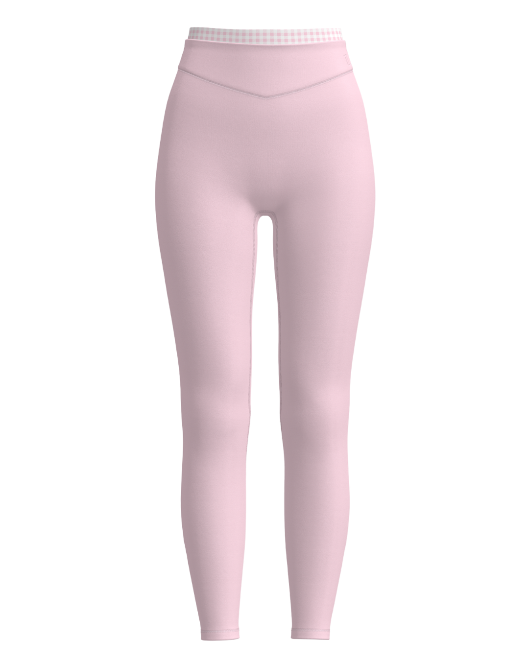 front view of SCL layered sculpt pant in soft pink & gingham